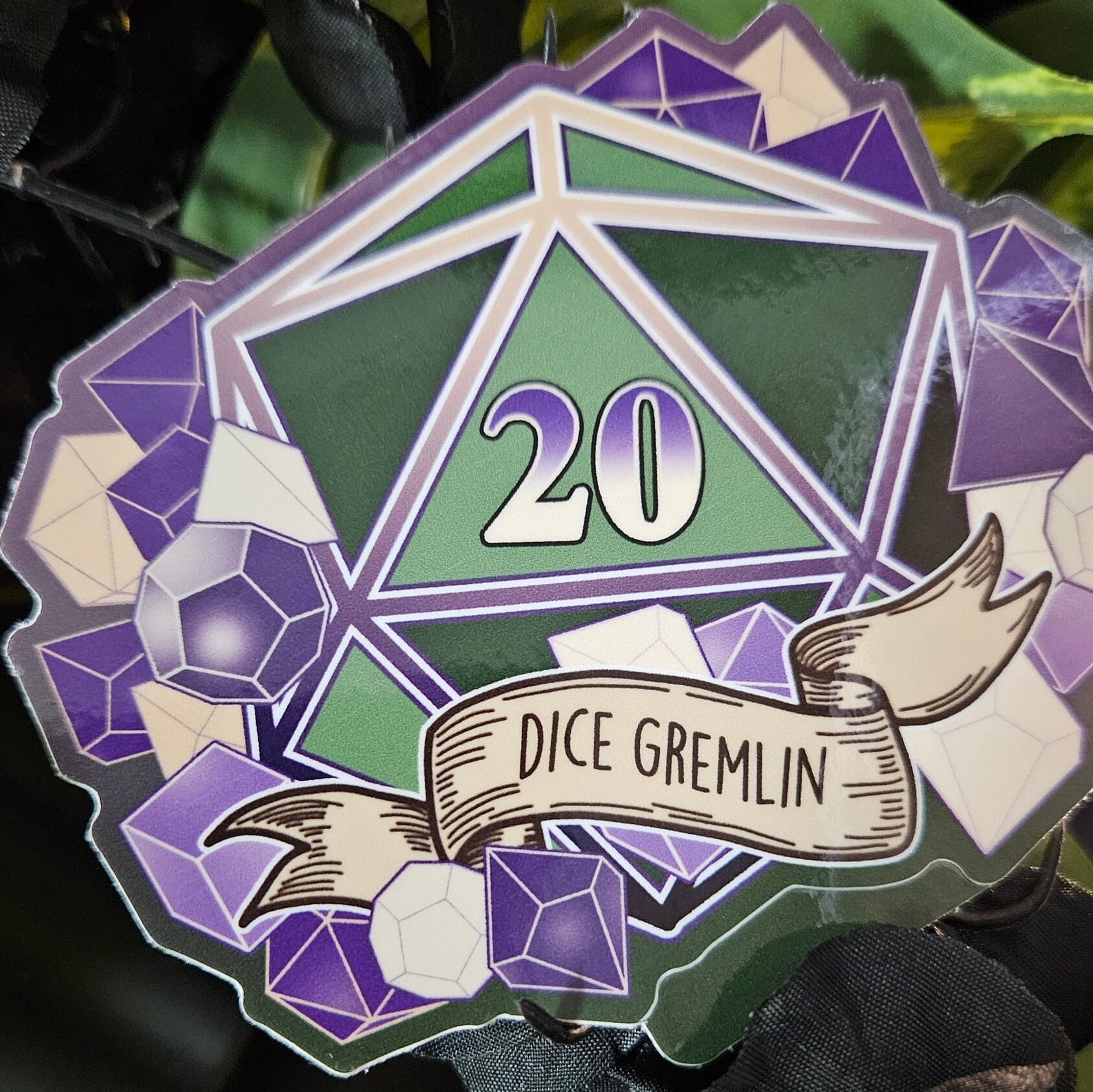 GLOSSY STICKER: D20 The Dice Gremlin , Dice Gremlin D20 Sticker , D20 Stickers, D20 Sticker , D20 Dice Gremlin Sticker , Player Type D20