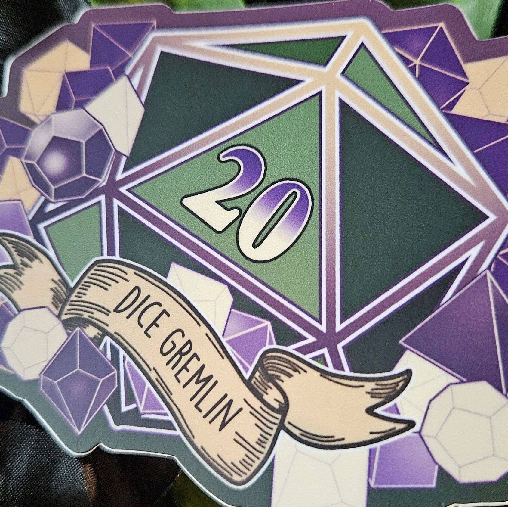 MATTE STICKER: D20 The Dice Gremlin , Dice Gremlin D20 Sticker , D20 Stickers, D20 Sticker , D20 Dice Gremlin Sticker , Player Type D20