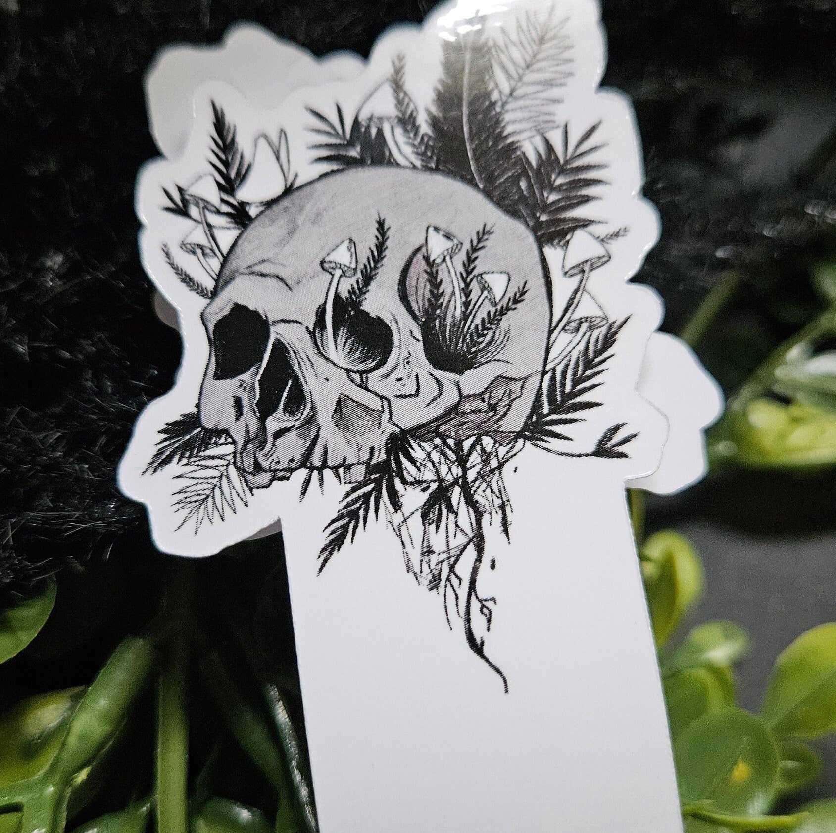 HANDMADE MAGNETIC BOOKMARK: Rebirth Skull and Ferns , Rebirth Skull Magnetic Bookmark , Witch Bookmark , Skull Bookmark , Skull Art