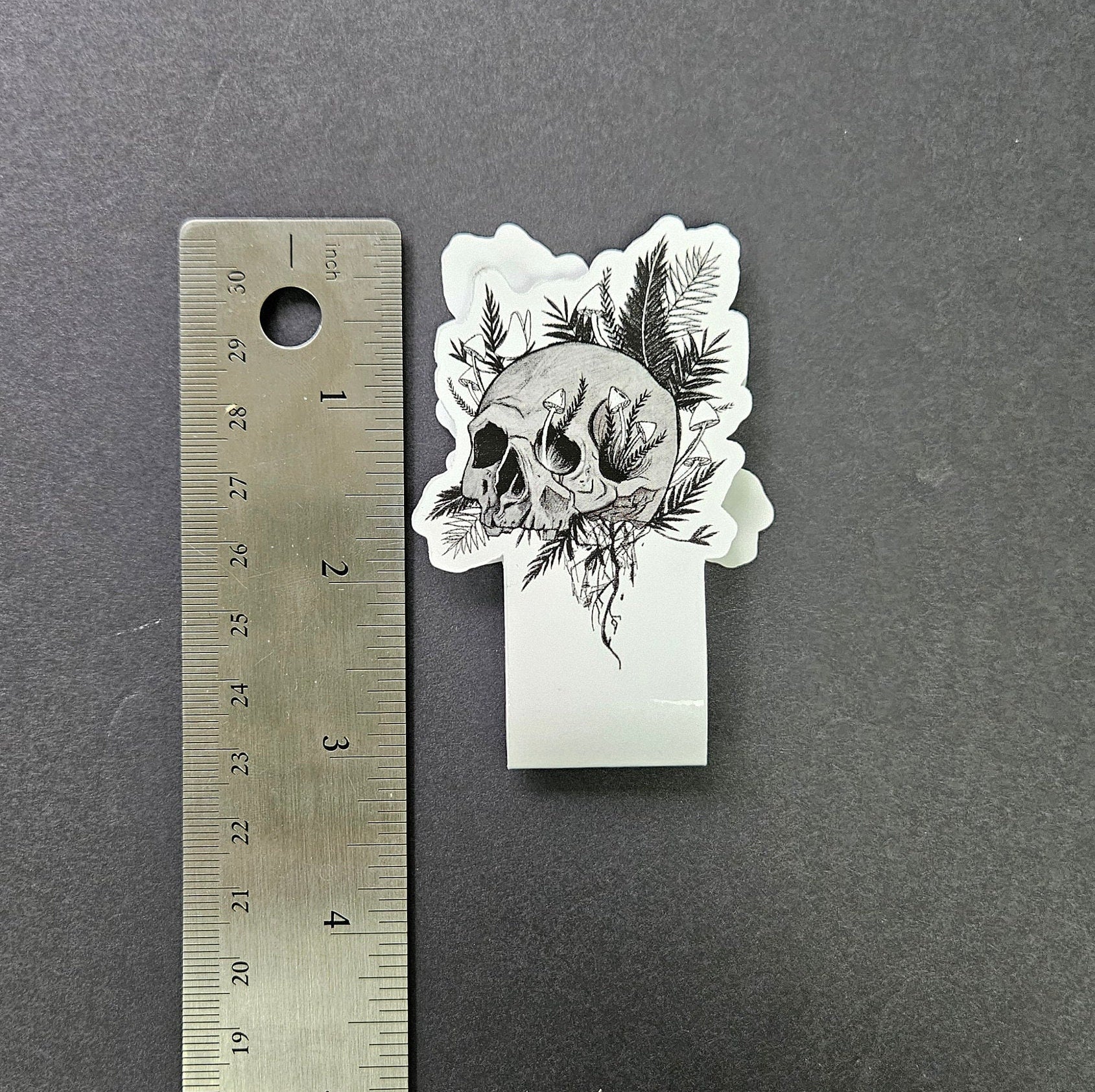 HANDMADE MAGNETIC BOOKMARK: Rebirth Skull and Ferns , Rebirth Skull Magnetic Bookmark , Witch Bookmark , Skull Bookmark , Skull Art