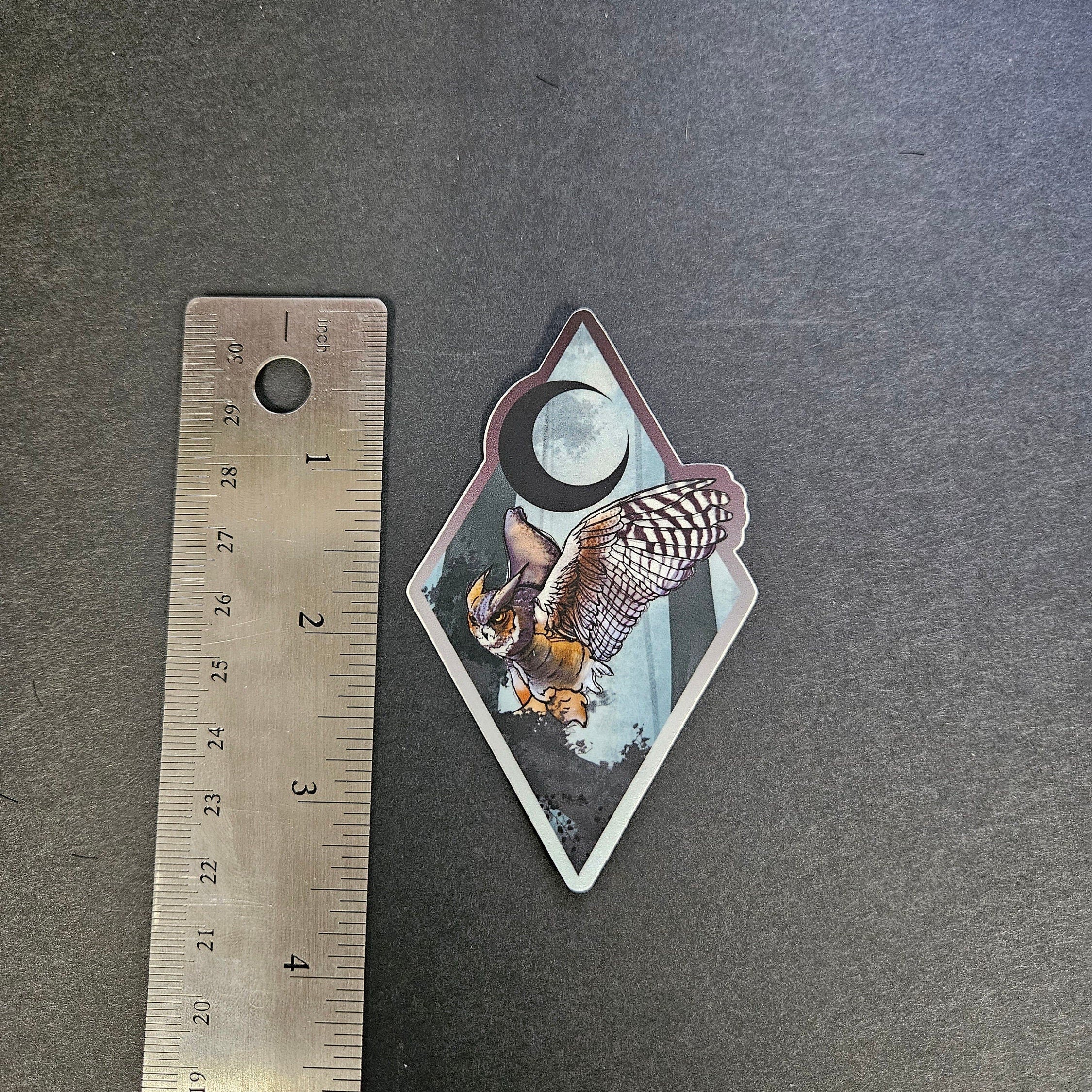 MATTE STICKER: Horned Owl and Misty Forest , Great Horned Owl in a Blue Twilight , Owl and Forest , Owl and Misty Forest Art