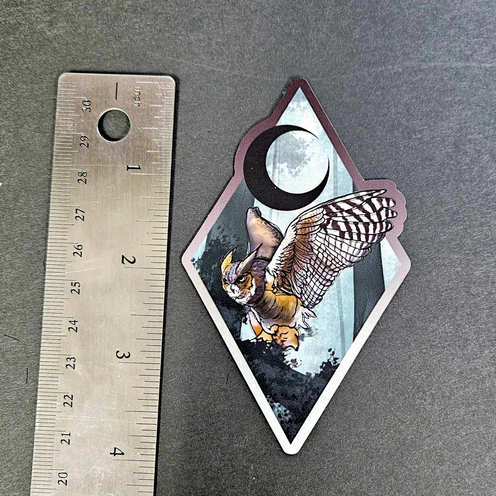 MAGNET: Horned Owl and Misty Forest , Misty Forest and Horned Owl Decorative Magnet , Owl and Forest Decor Magnet , Horned Owl Magnet