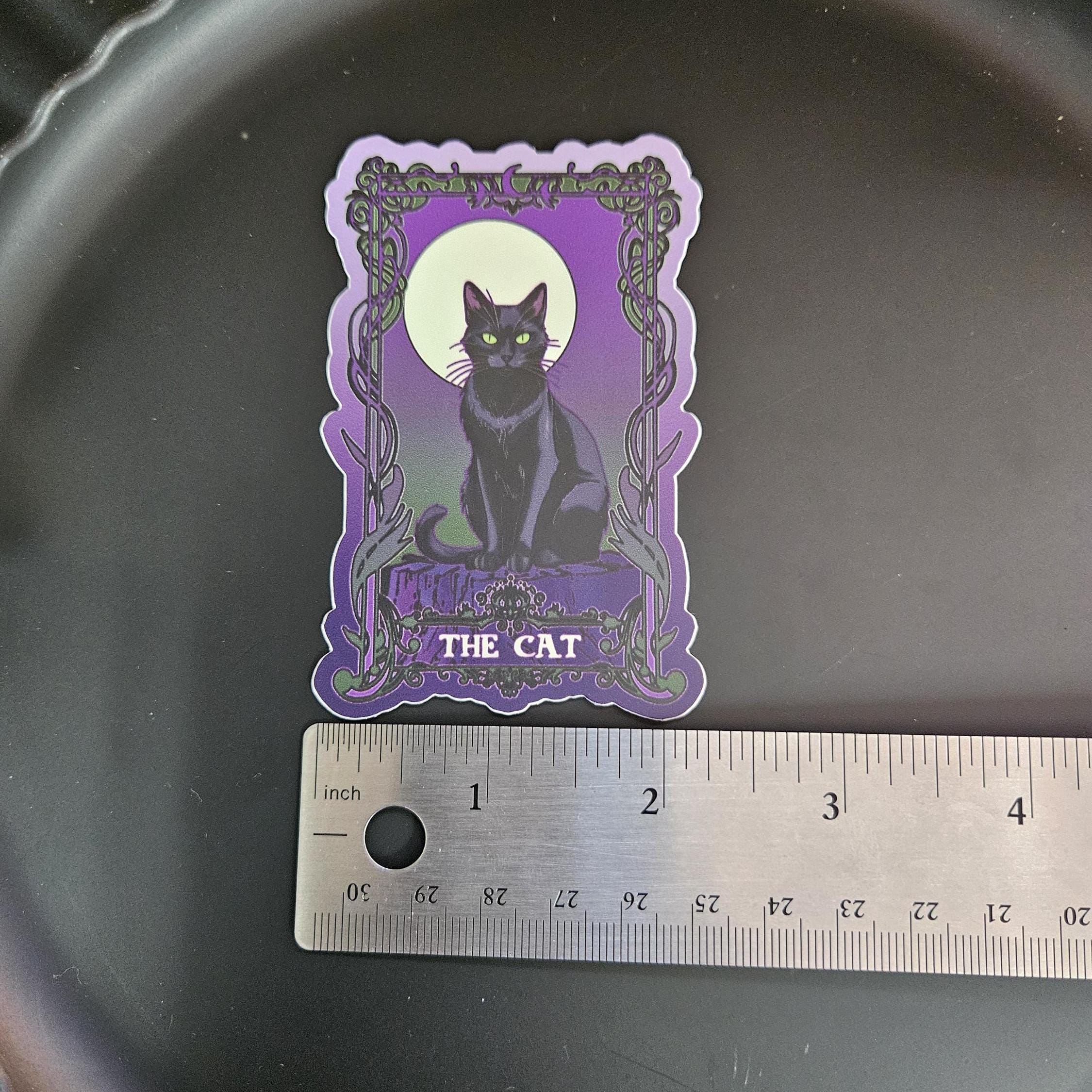 MATTE STICKER: The Cat Purple Tarot Card Style Decorative Sticker Acornandcrowstudio