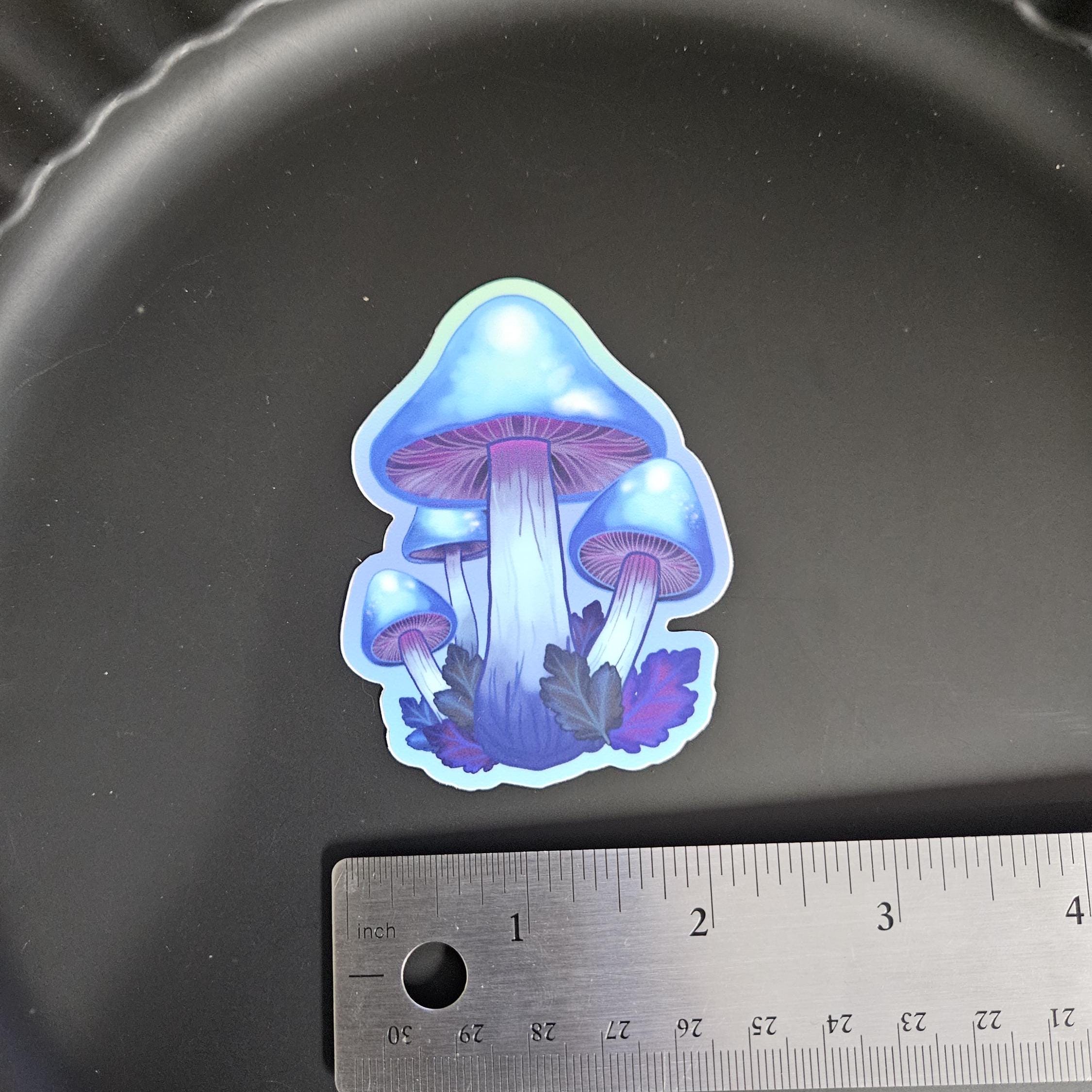 MATTE STICKER: Bio-Luminescent Blue Mushrooms Decorative Sticker Acornandcrowstudio
