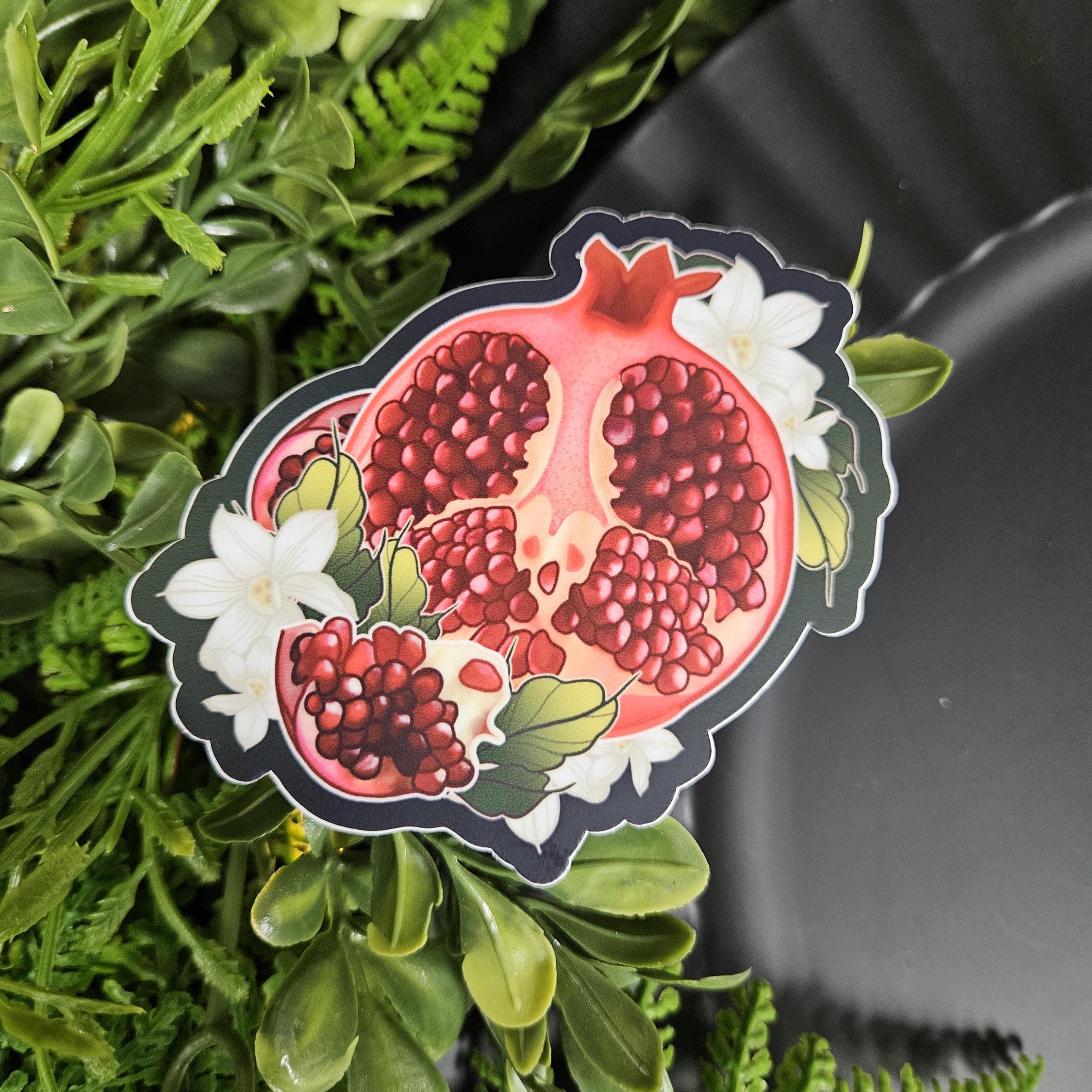 MATTE STICKER: Pomegranate and Narcissus - Hades and Persephone Decorative Sticker Acornandcrowstudio