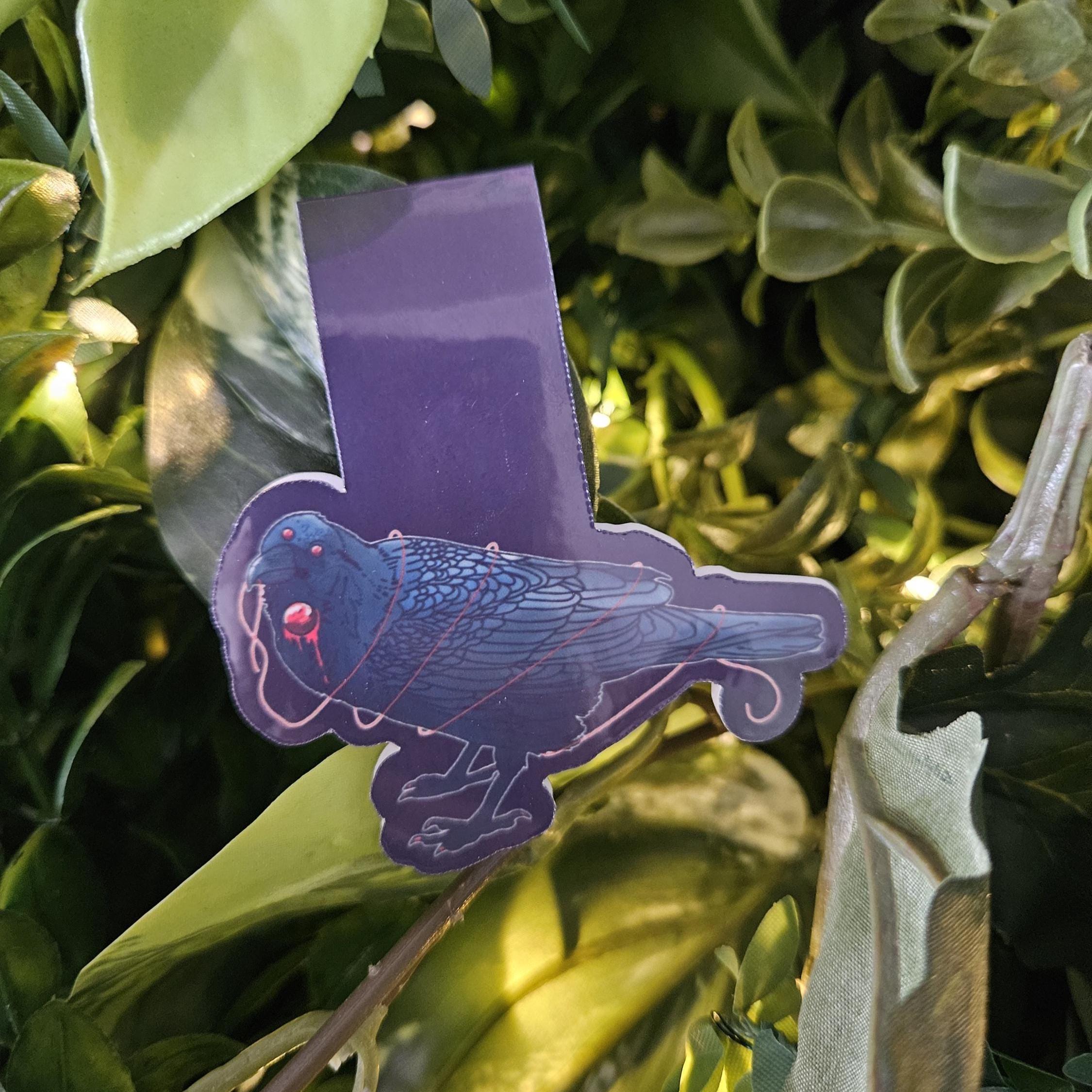 HANDMADE MAGNETIC BOOKMARK: Crow with Red Thread of Fate