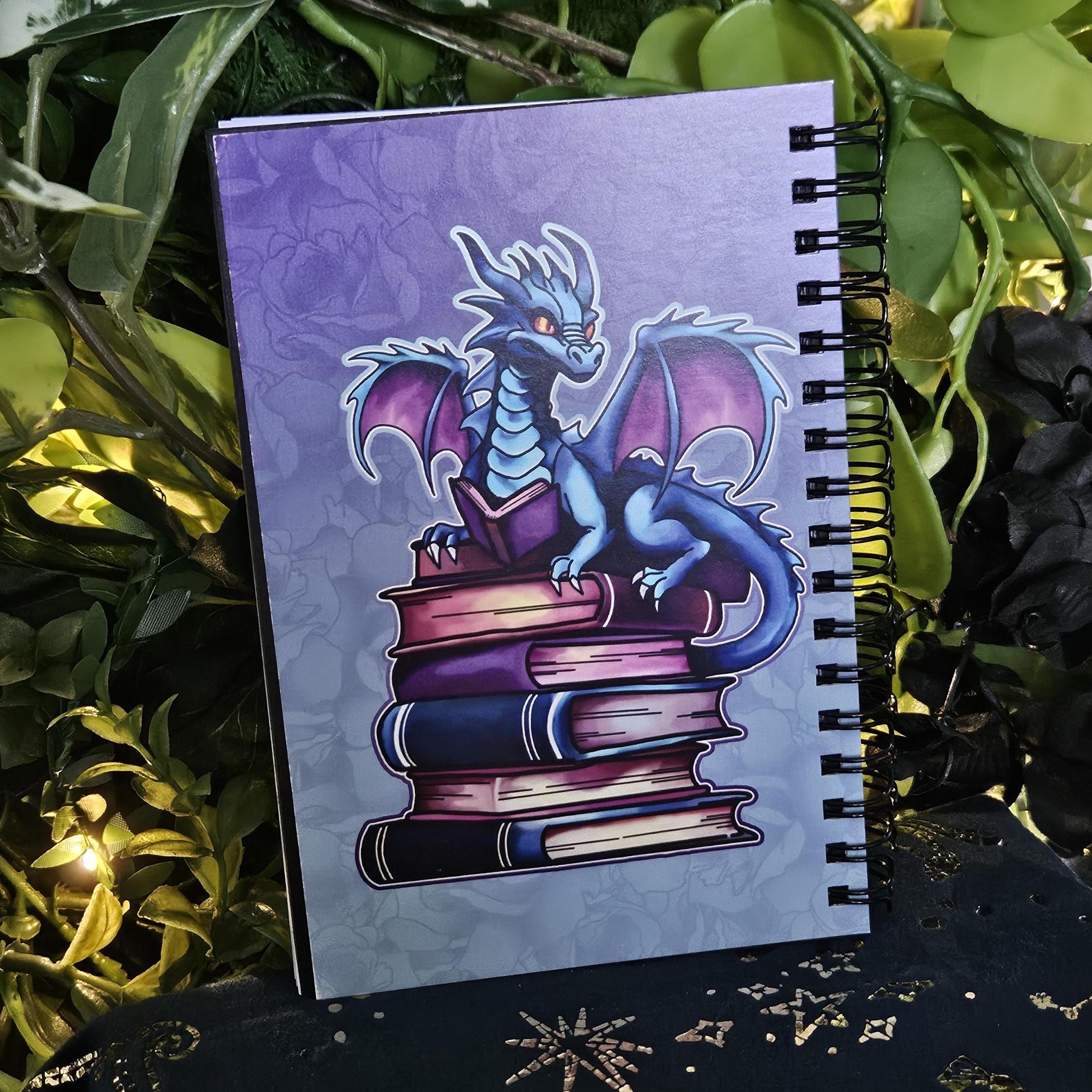 4x6 HANDMADE SPIRAL NOTEBOOK: Book Dragon with Stack of Books Acornandcrowstudio