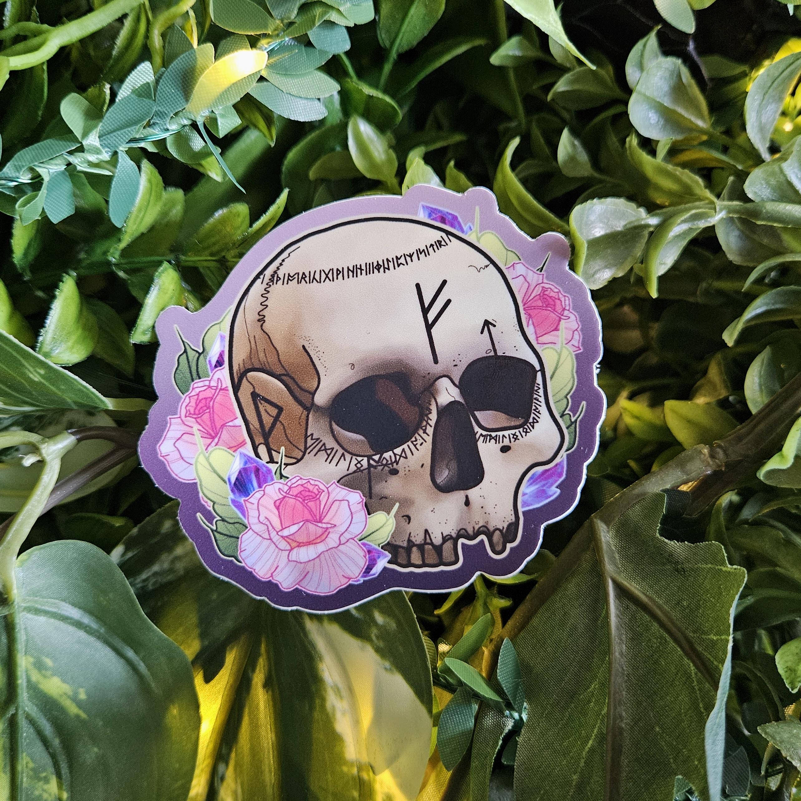 MATTE STICKER: Pastel Grunge Skull and Roses Sticker , Pastel Skull Sticker , Roses Sticker , Crystal Skull and Roses , Stickers Acornandcrowstudio