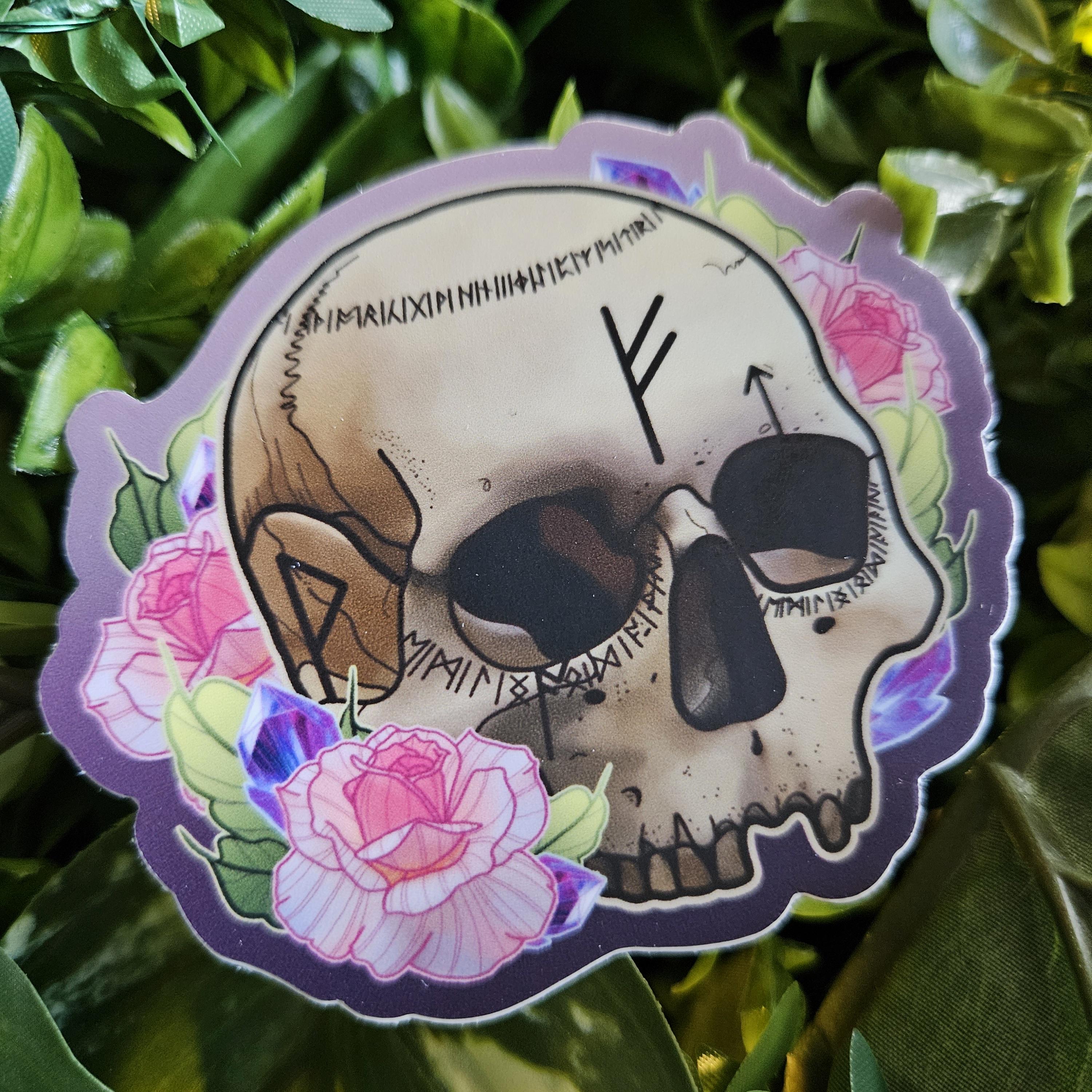 MATTE STICKER: Pastel Grunge Skull and Roses Sticker , Pastel Skull Sticker , Roses Sticker , Crystal Skull and Roses , Stickers Acornandcrowstudio