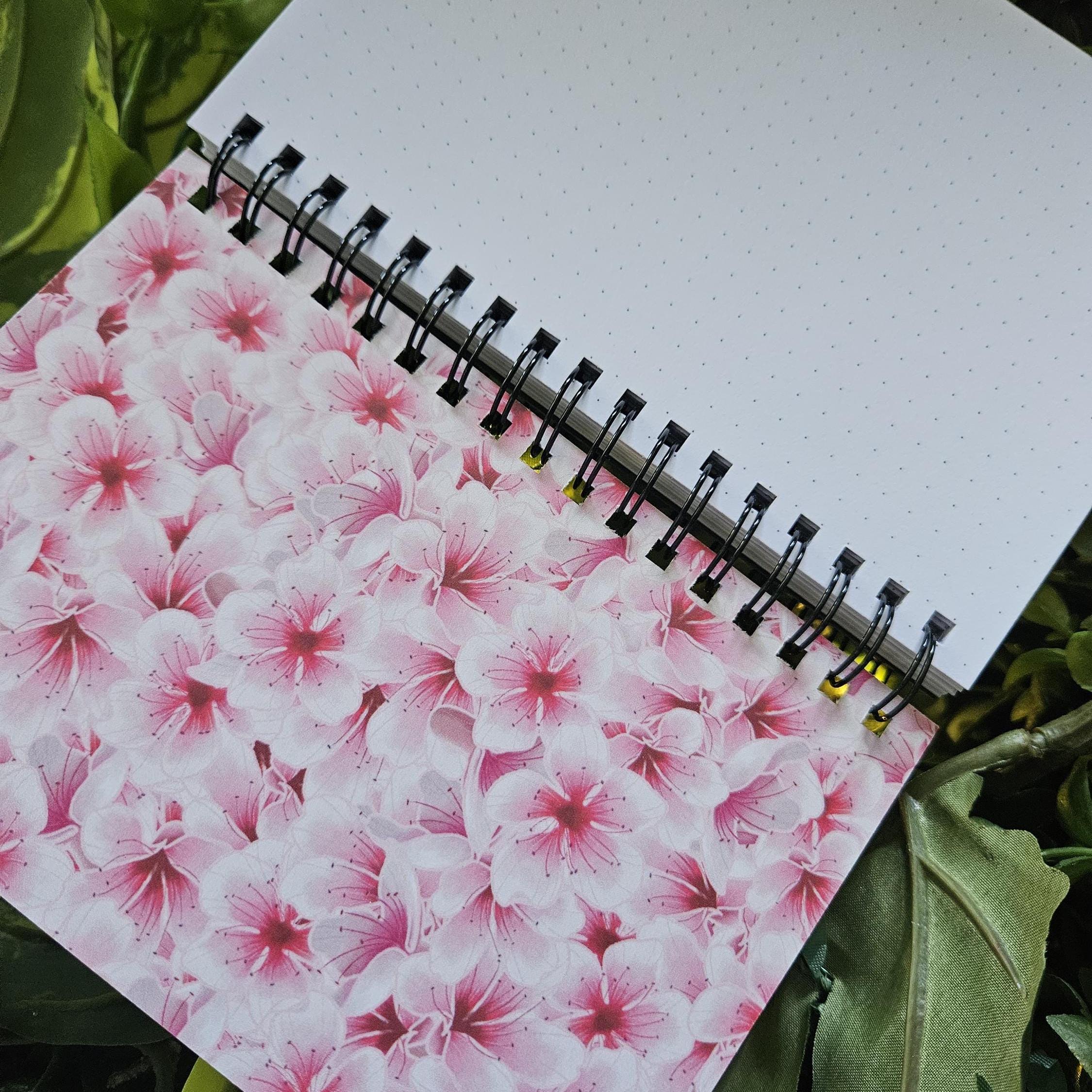4x6 HANDMADE SPIRAL NOTEBOOK: Pastel Fruit Bat with Sakura Flowers Acornandcrowstudio