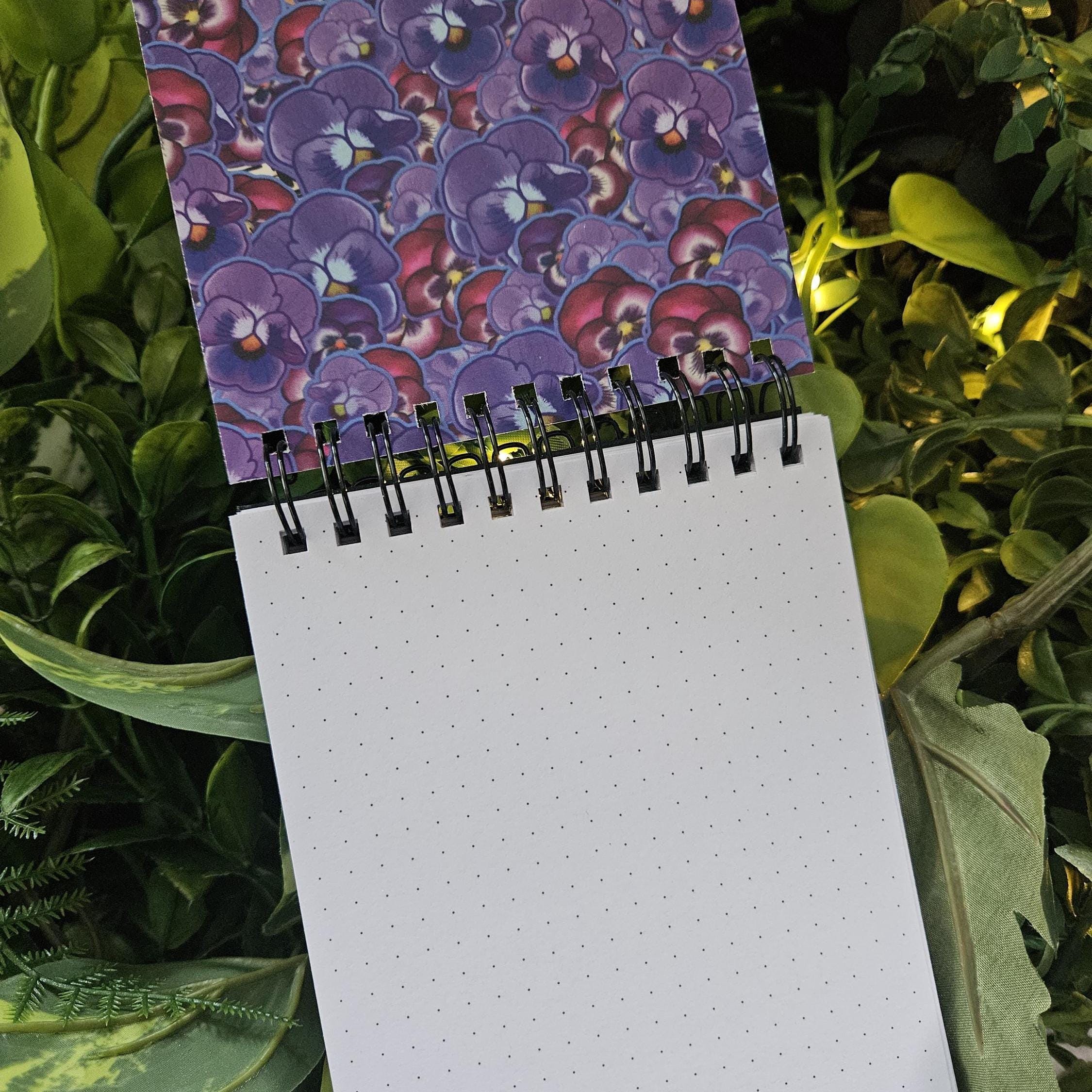 4x5 inches HANDMADE Top Bound SPIRAL NOTEBOOK: Pansy Bat with Peony Flowers Acornandcrowstudio