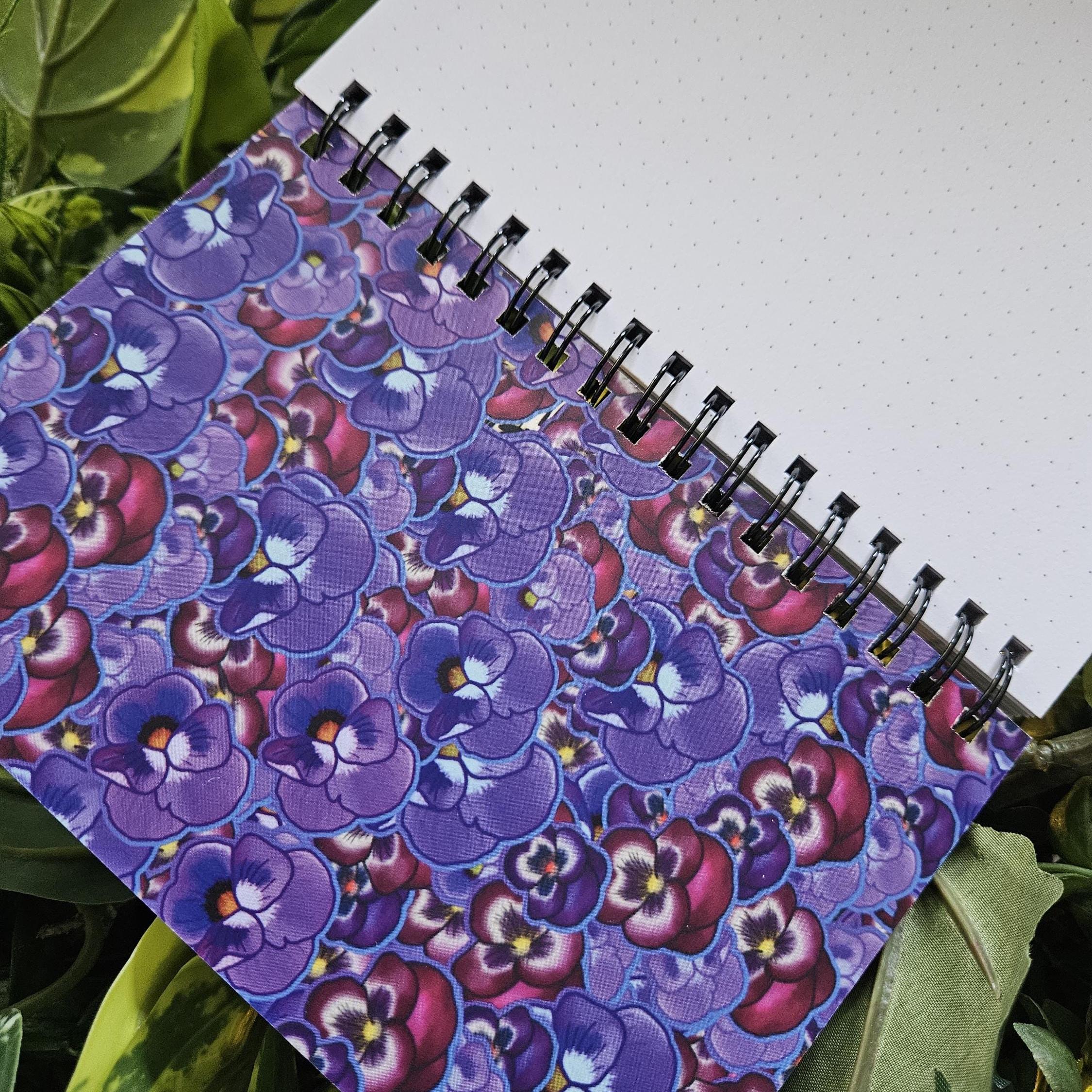 4x6 HANDMADE SPIRAL NOTEBOOK: Pansy Bat with Peony Flowers Acornandcrowstudio