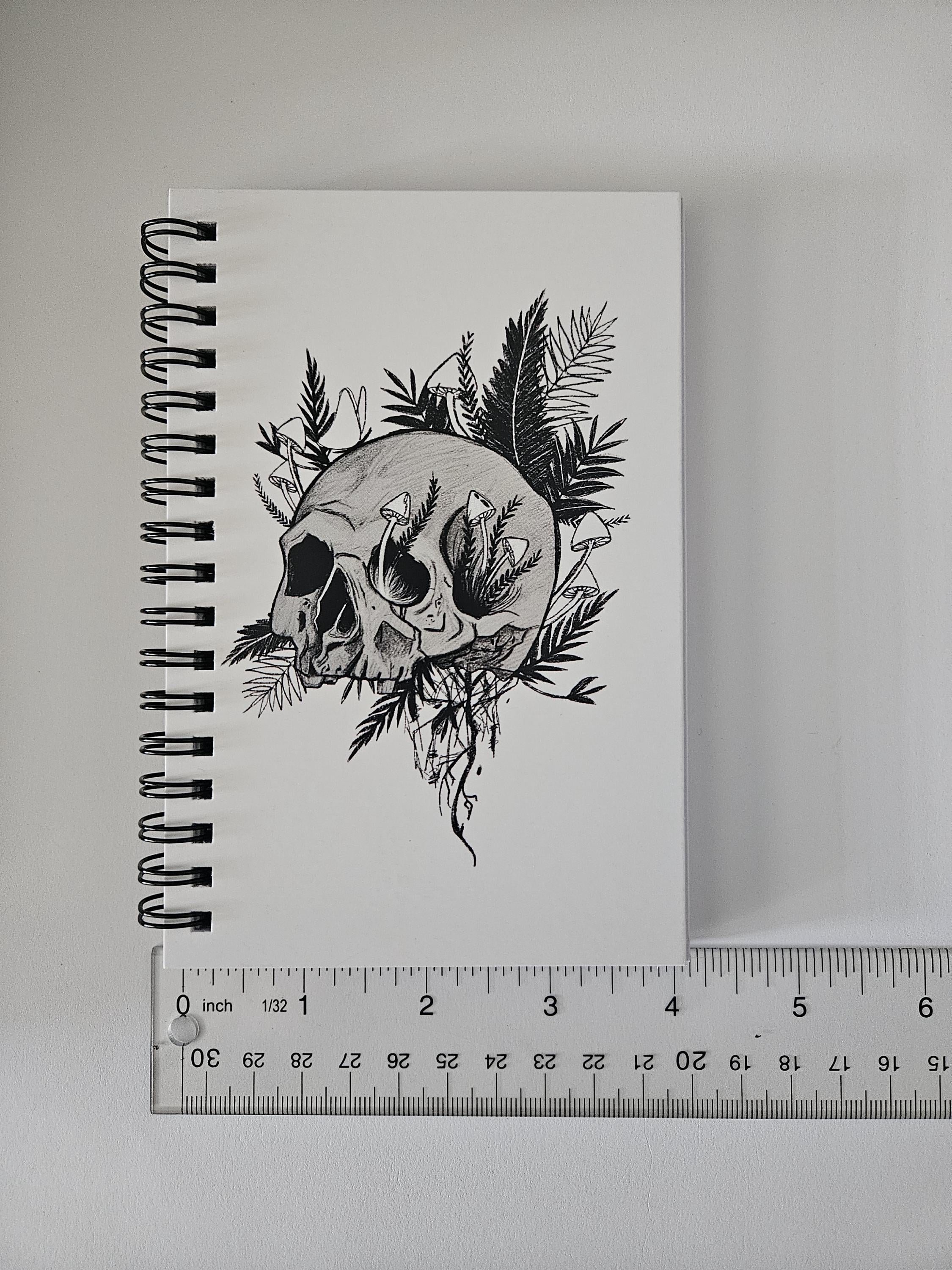 4x6 HANDMADE SPIRAL NOTEBOOK: Rebirth Skull Acornandcrowstudio