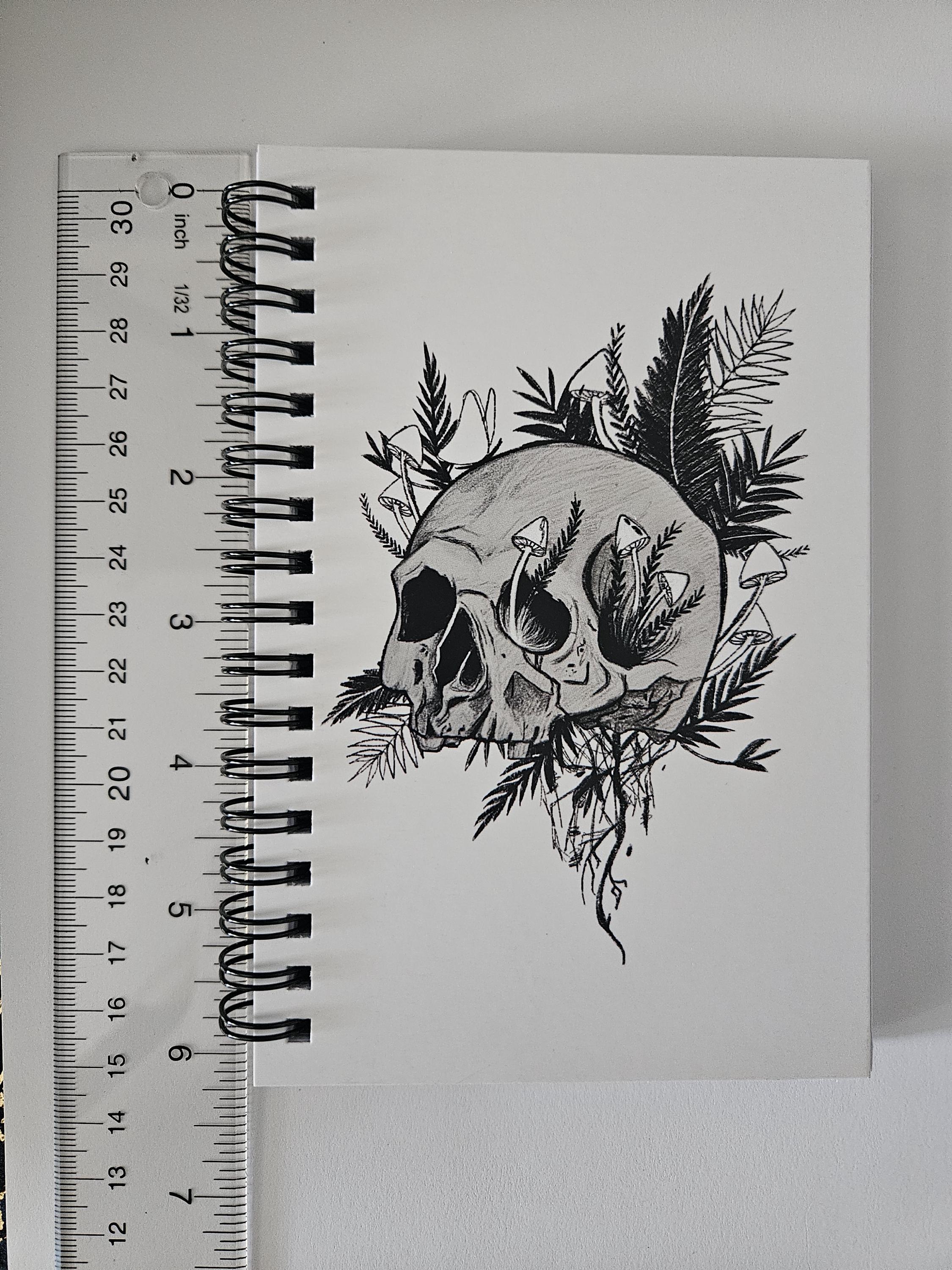 4x6 HANDMADE SPIRAL NOTEBOOK: Rebirth Skull Acornandcrowstudio