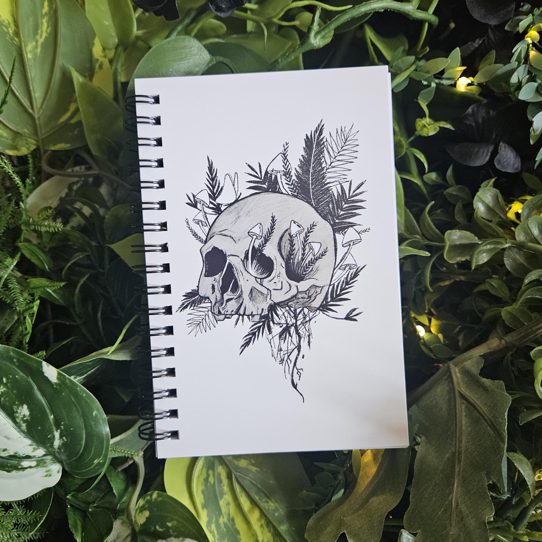 4x6 HANDMADE SPIRAL NOTEBOOK: Rebirth Skull Acornandcrowstudio