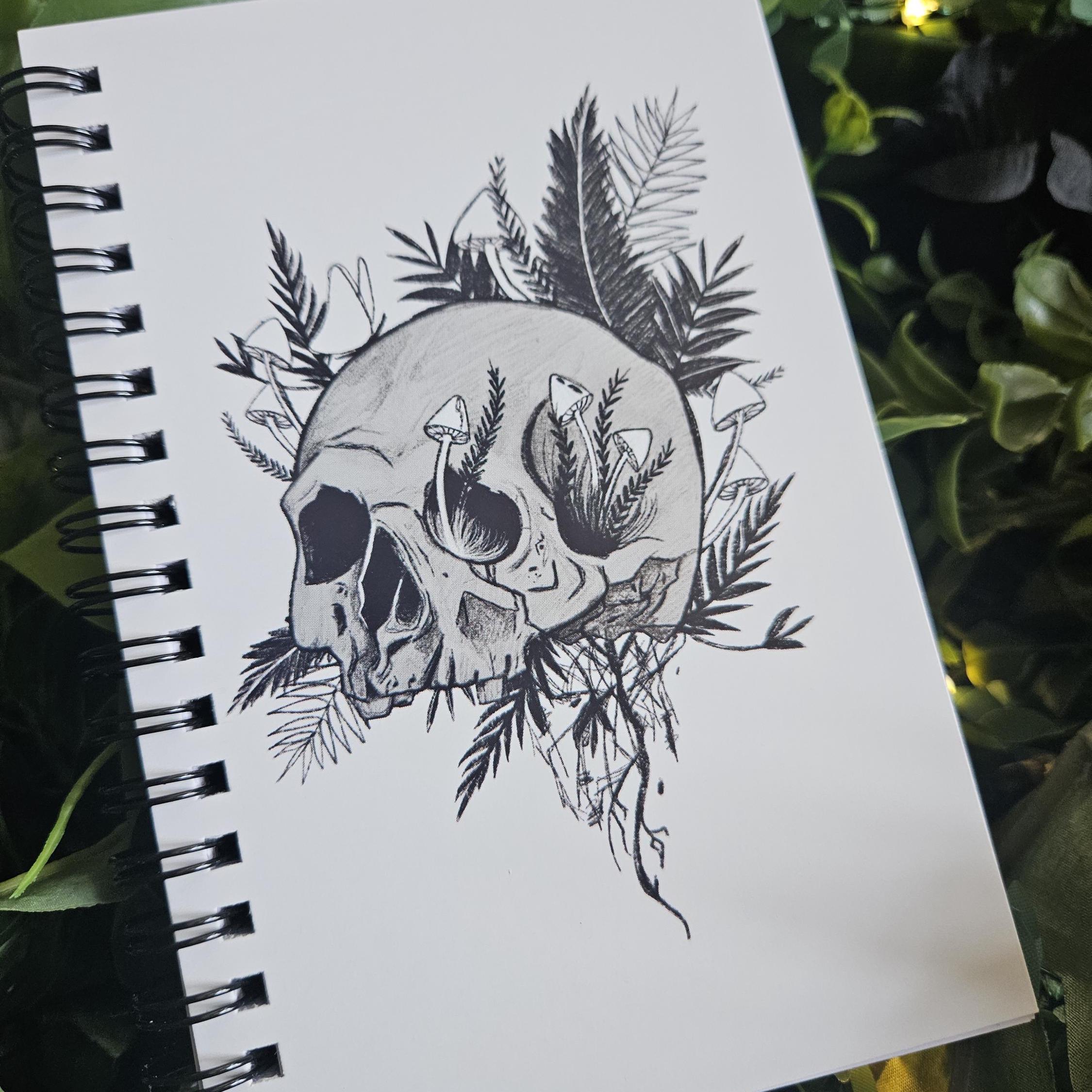 4x6 HANDMADE SPIRAL NOTEBOOK: Rebirth Skull Acornandcrowstudio