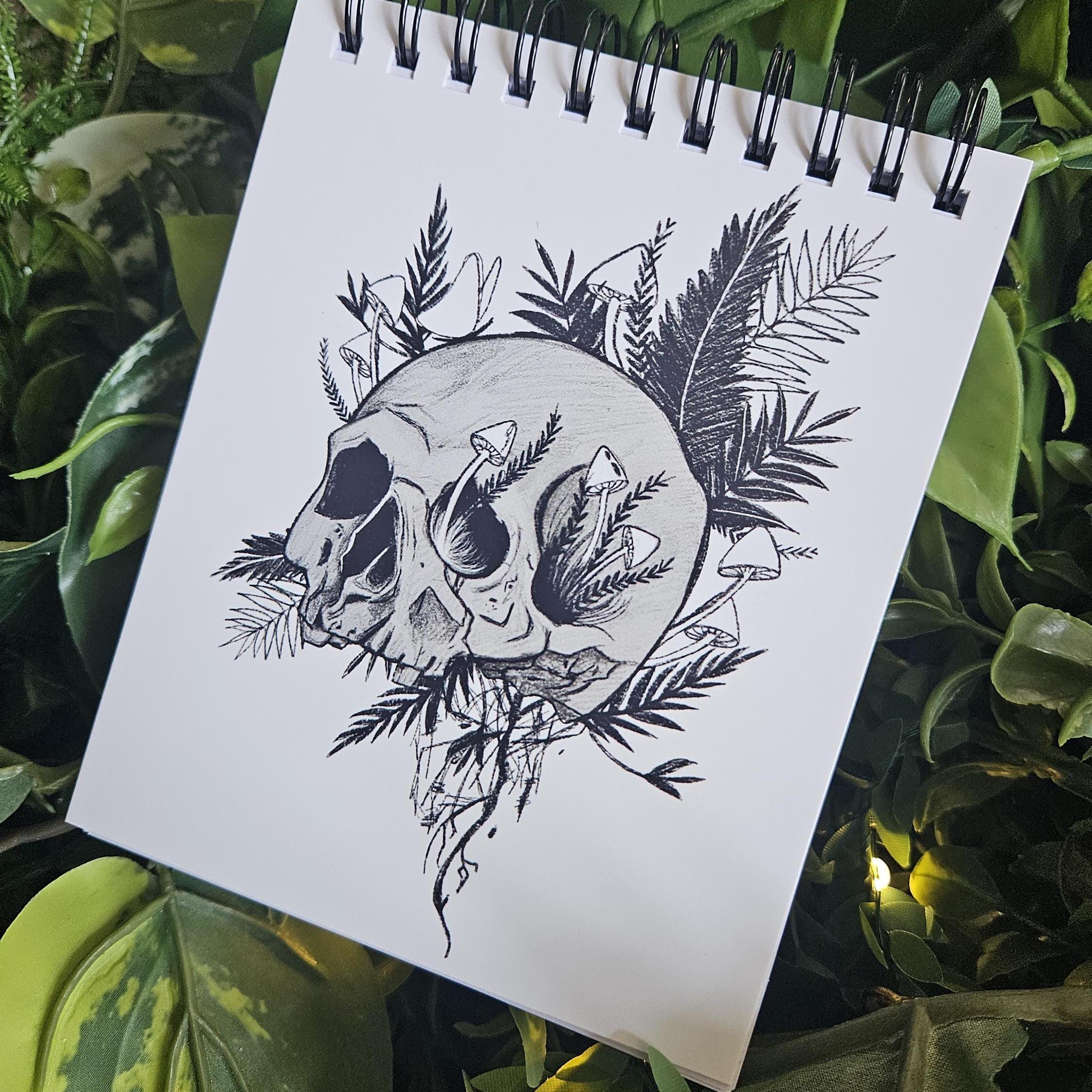 4x5 inches HANDMADE Top Bound SPIRAL NOTEBOOK: Rebirth Skull Acornandcrowstudio