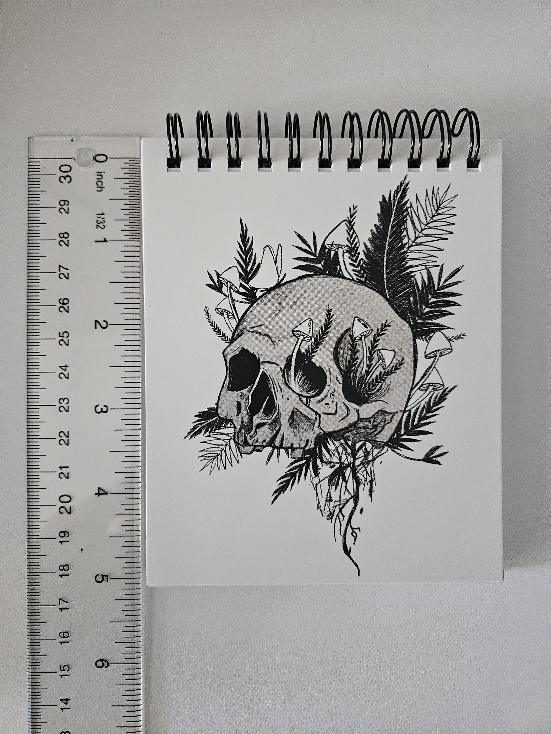 4x5 inches HANDMADE Top Bound SPIRAL NOTEBOOK: Rebirth Skull Acornandcrowstudio