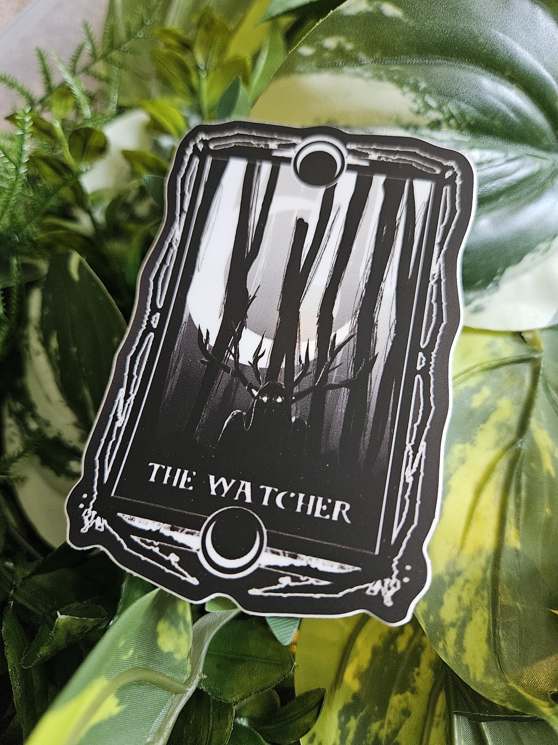 MATTE STICKER: The Watcher Tarot Card Style Spooky Cryptid Art Acornandcrowstudio