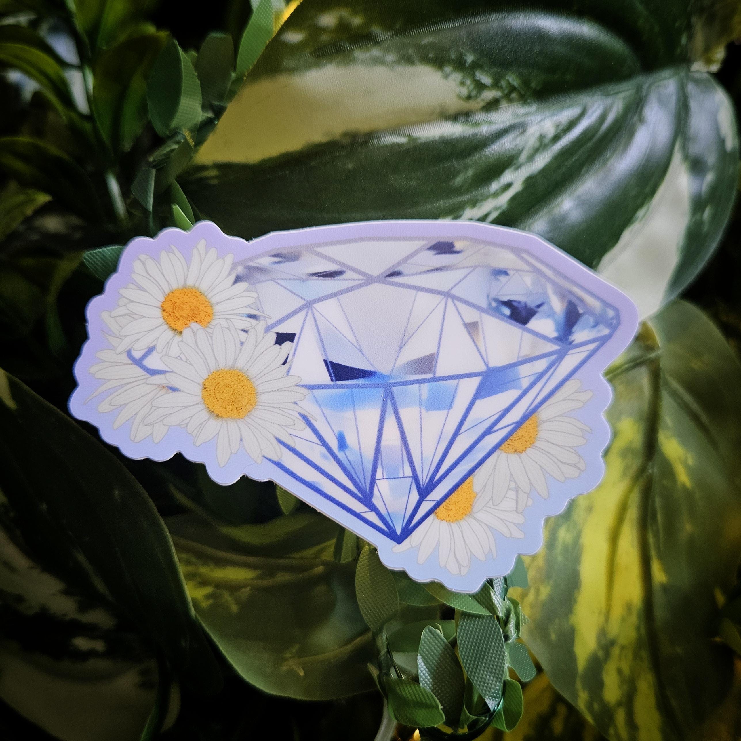 MATTE STICKER: April Birthstone Diamond Crystal with Daisies Acornandcrowstudio