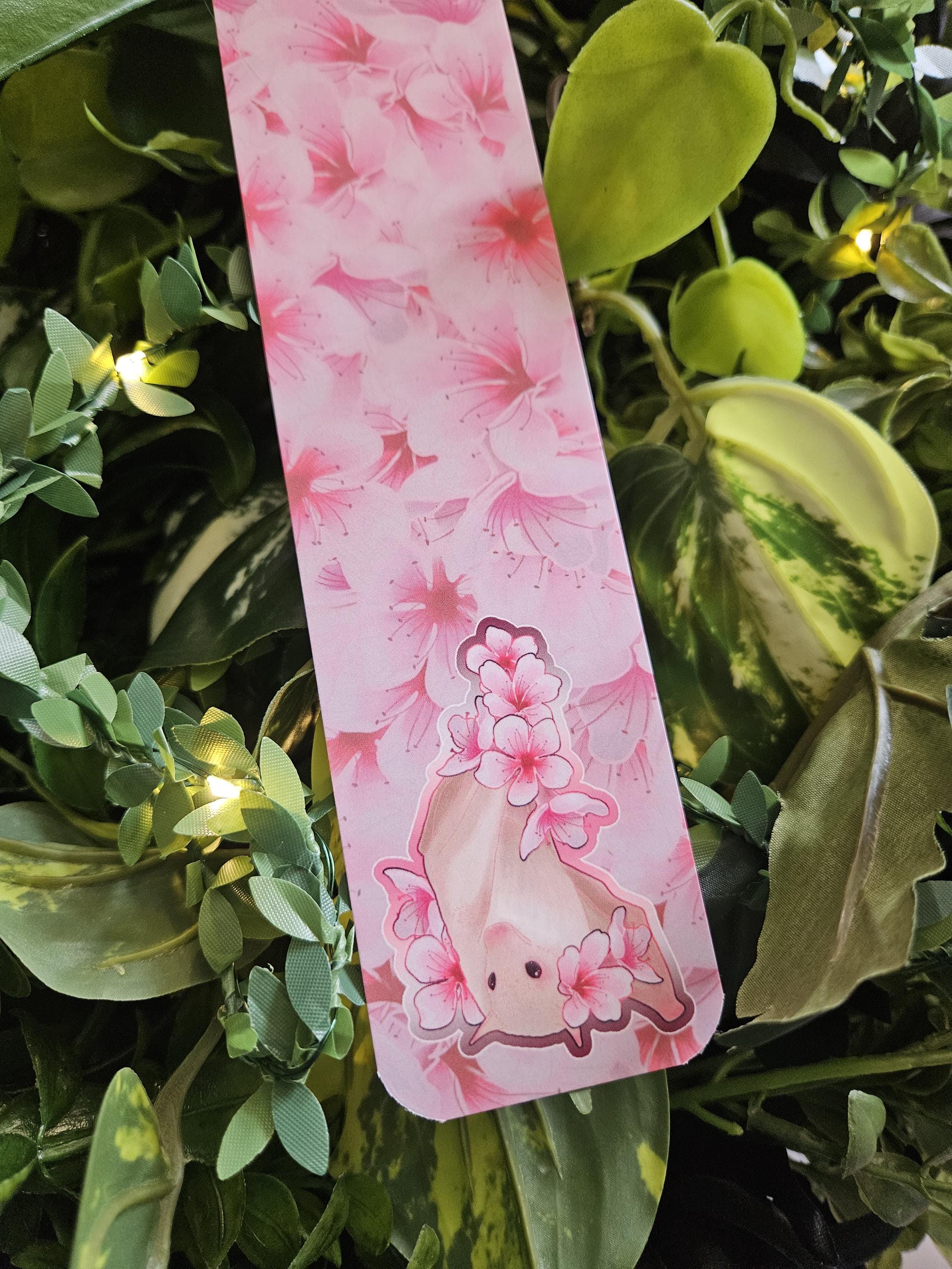 BOOKMARK: Sakura Bat , Pink Cherry Blossom and Bat , Blossoms and Bat , Sakura Blossom and Bat Acornandcrowstudio