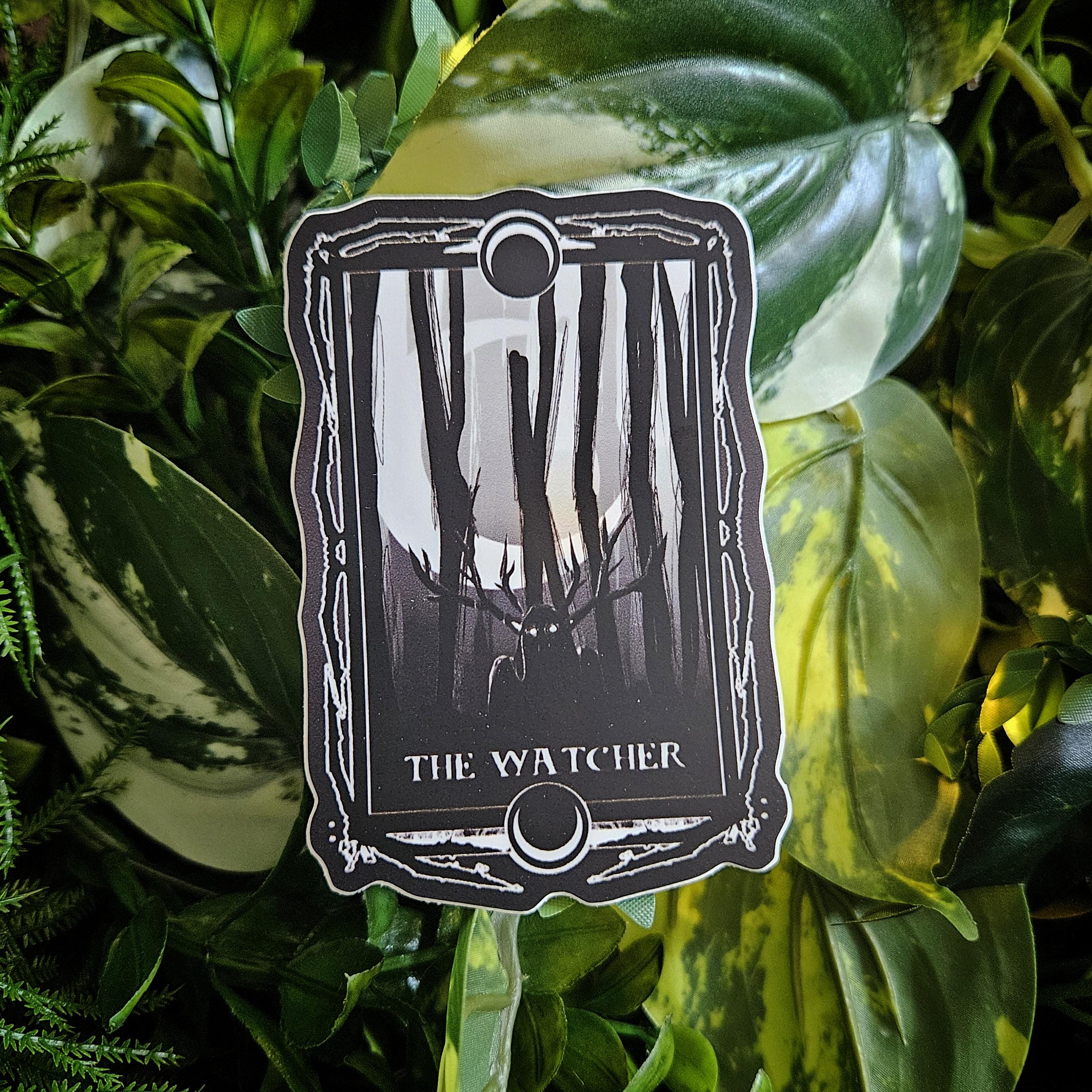 MATTE STICKER: The Watcher Tarot Card Style Spooky Cryptid Art Acornandcrowstudio