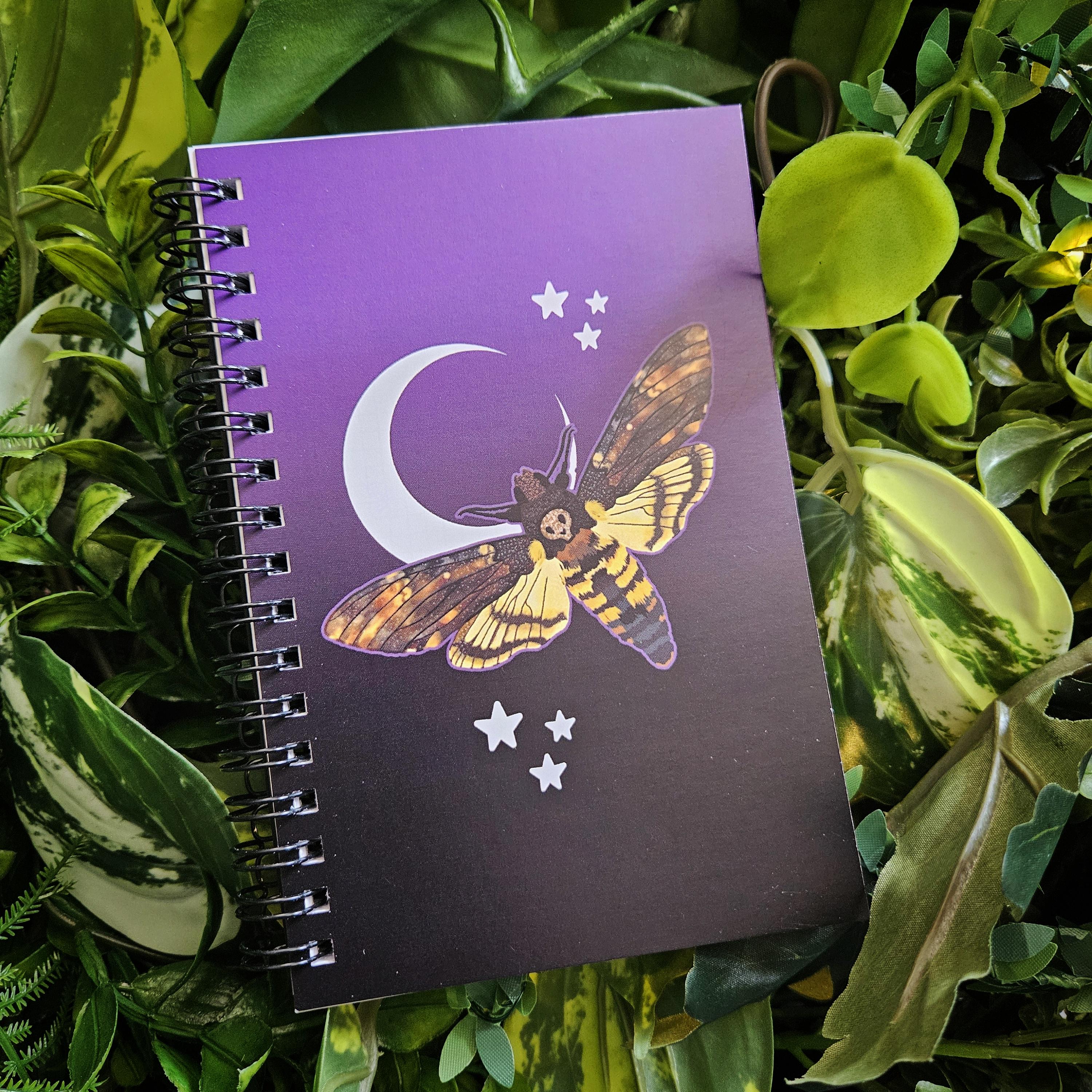 4x6 HANDMADE SPIRAL NOTEBOOK: Death's Head Hawk Moth Acornandcrowstudio