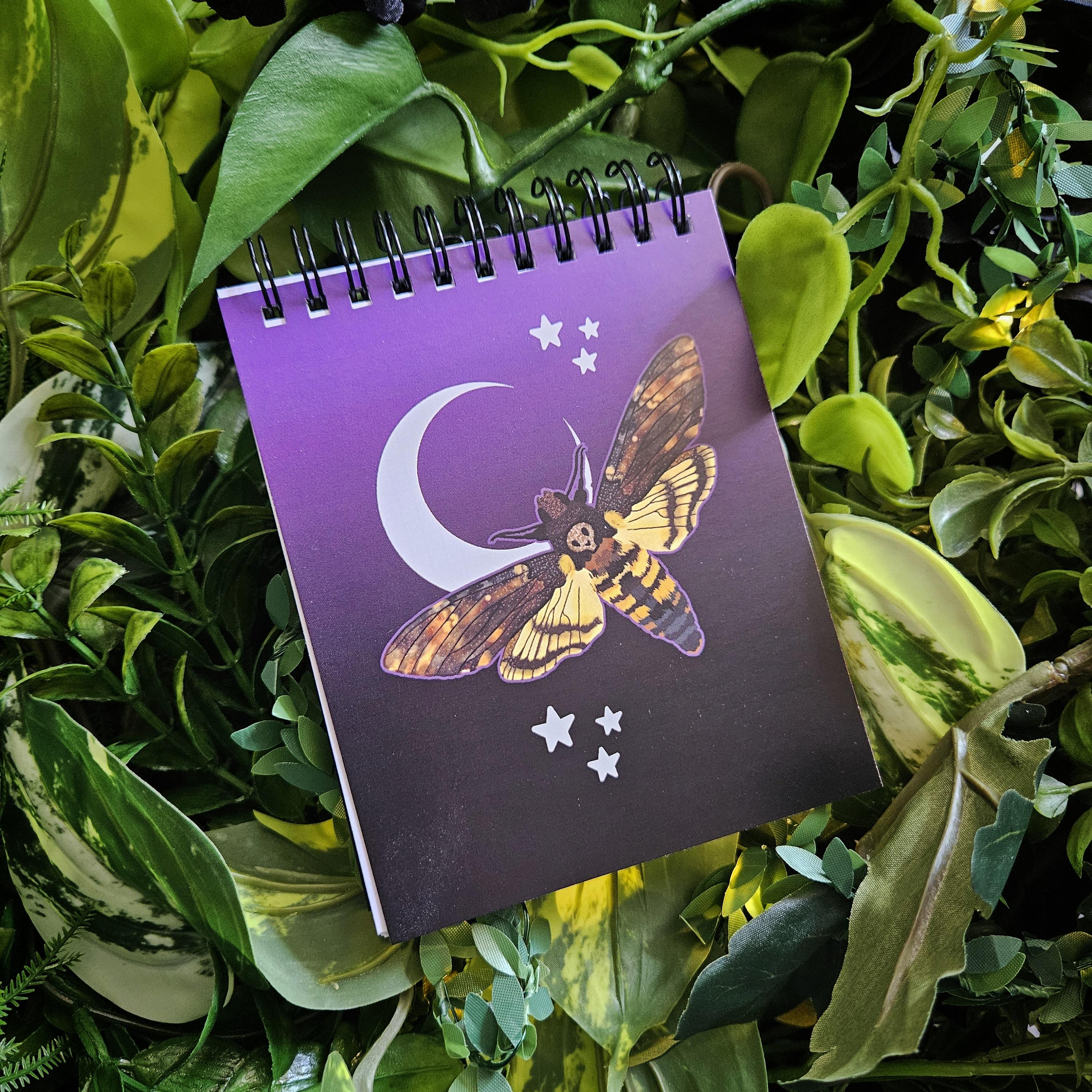 4x5 inches HANDMADE Top Bound SPIRAL NOTEBOOK: Death's Head Hawk Moth Acornandcrowstudio