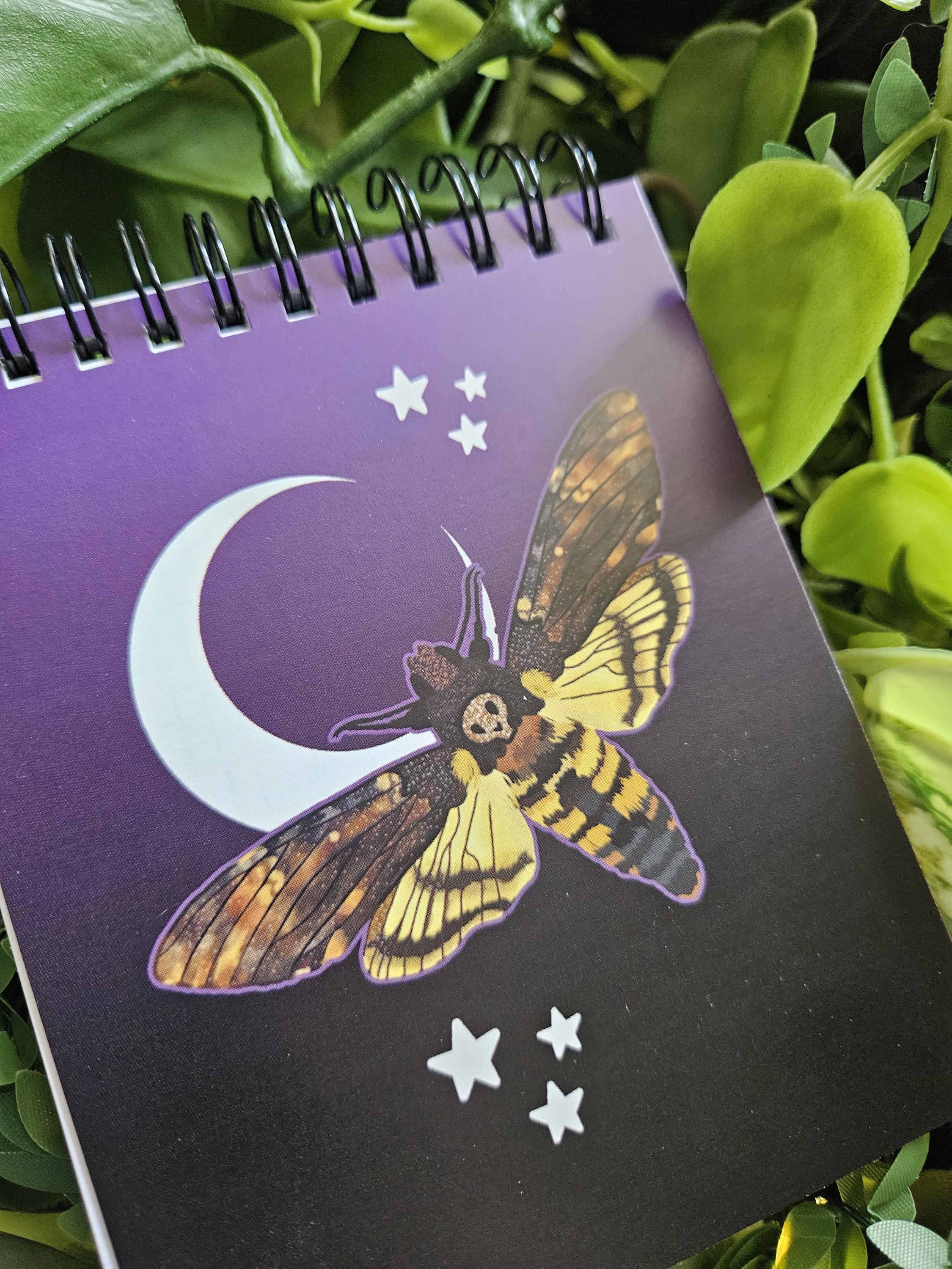 4x5 inches HANDMADE Top Bound SPIRAL NOTEBOOK: Death's Head Hawk Moth Acornandcrowstudio