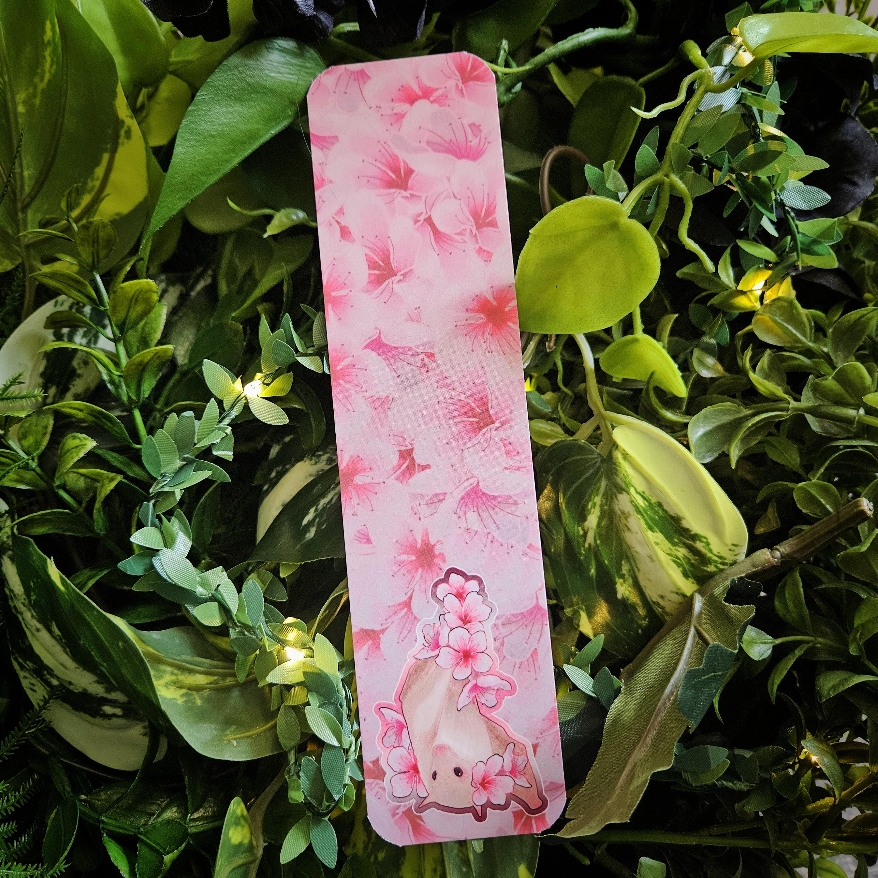 BOOKMARK: Sakura Bat , Pink Cherry Blossom and Bat , Blossoms and Bat , Sakura Blossom and Bat
