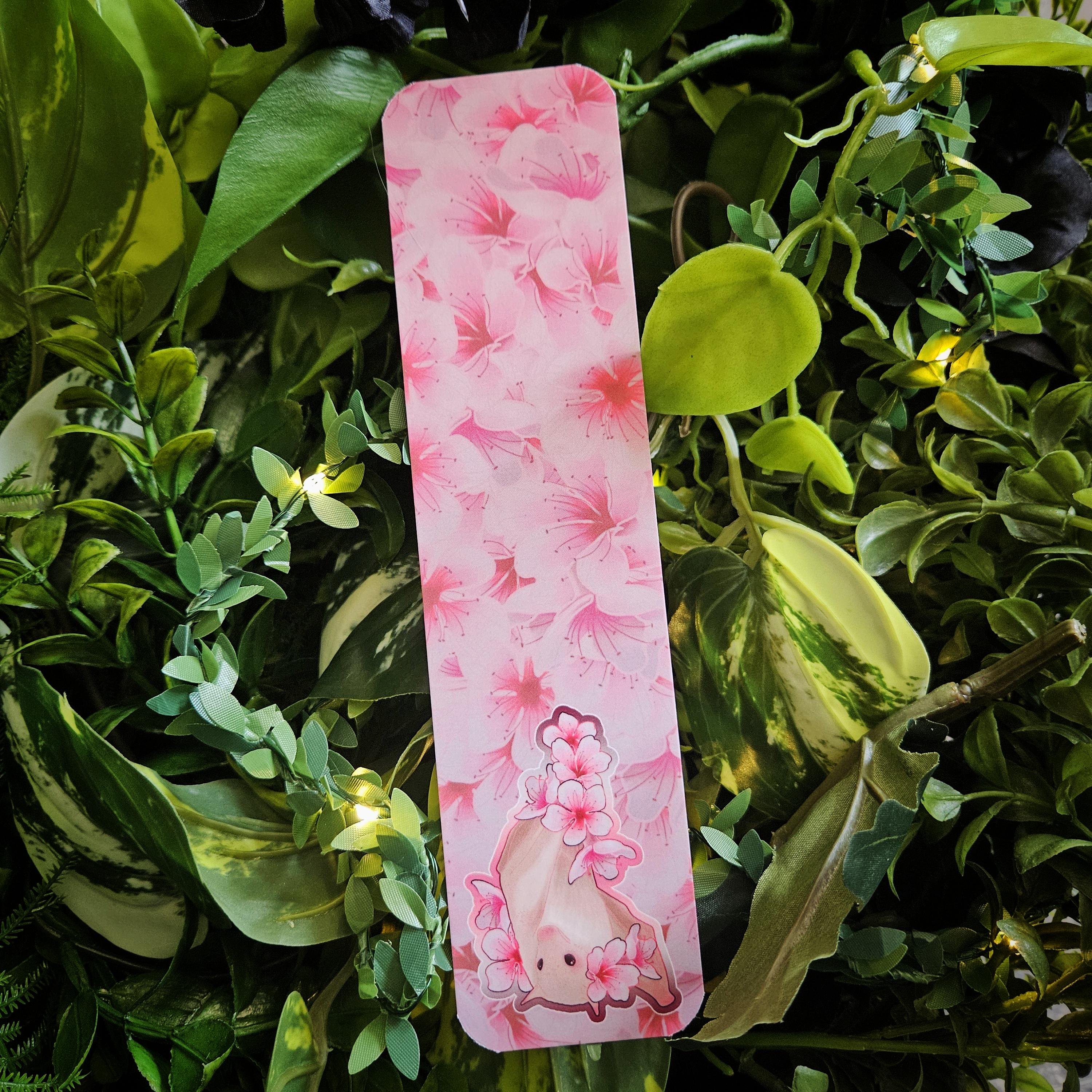 BOOKMARK: Sakura Bat , Pink Cherry Blossom and Bat , Blossoms and Bat , Sakura Blossom and Bat Acornandcrowstudio