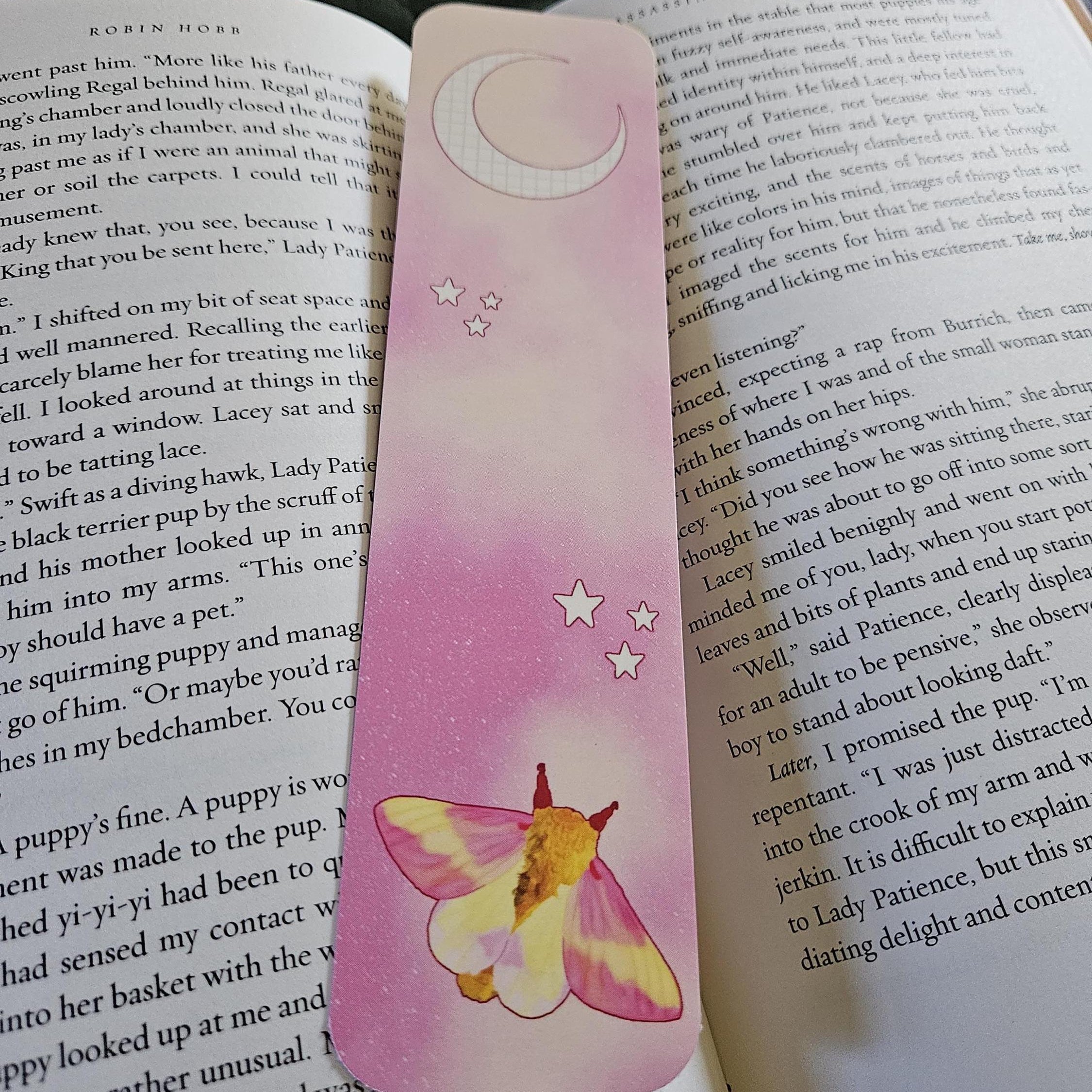 BOOKMARK: Rosy Maple Moth and Celestial Moon Acornandcrowstudio