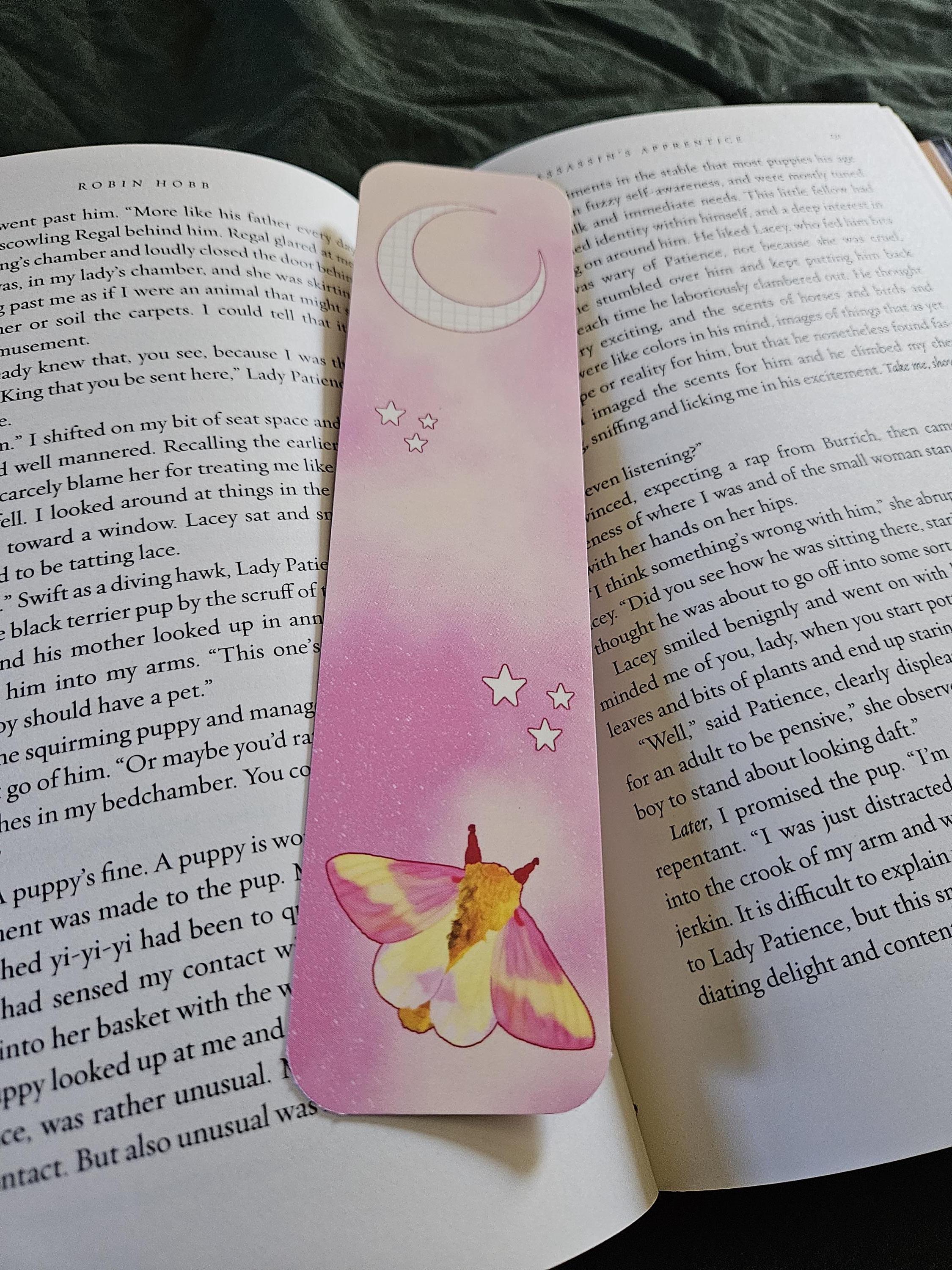 BOOKMARK: Rosy Maple Moth and Celestial Moon Acornandcrowstudio