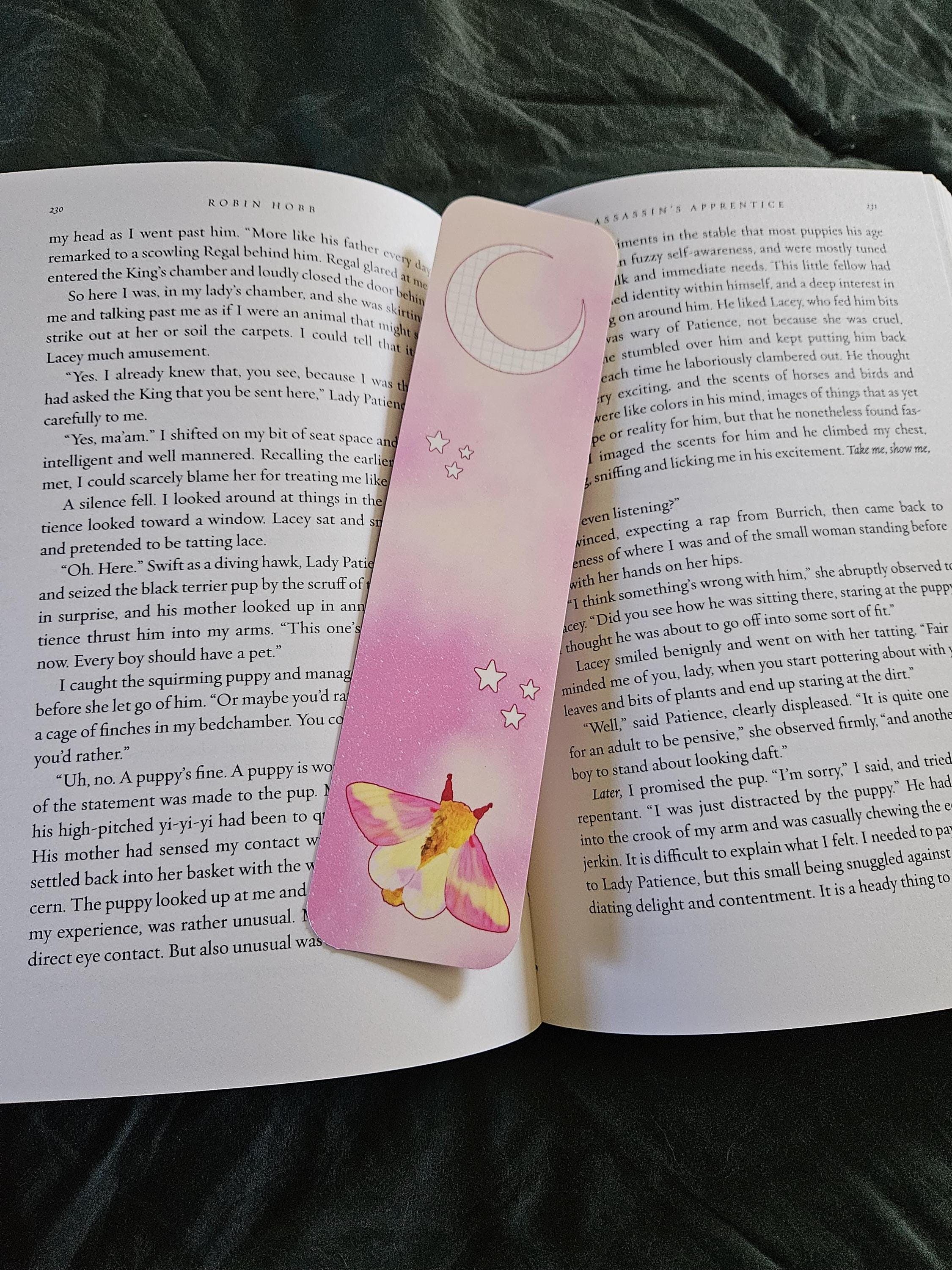 BOOKMARK: Rosy Maple Moth and Celestial Moon Acornandcrowstudio