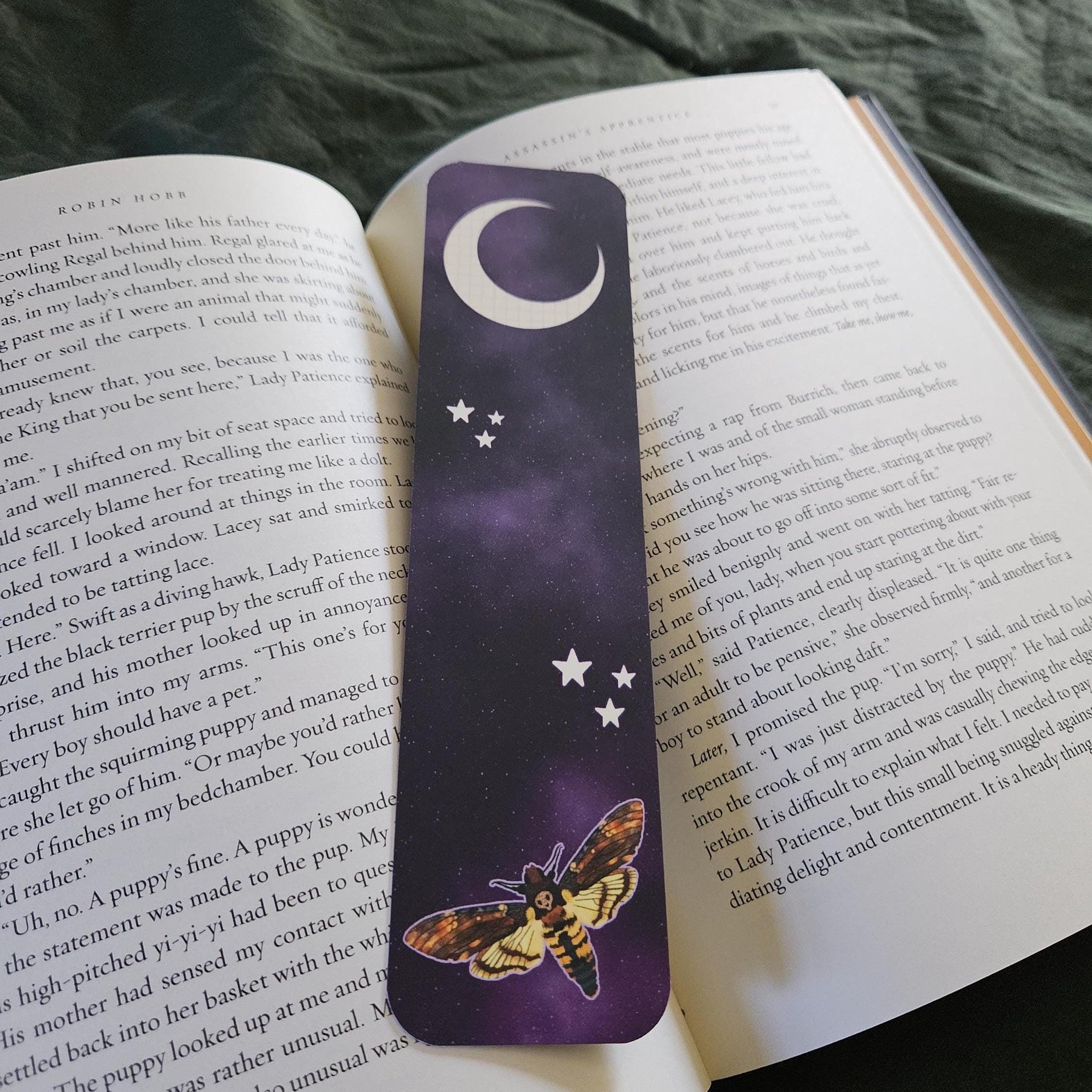BOOKMARK: Death's Head Hawk Moth and Celestial Moon Acornandcrowstudio