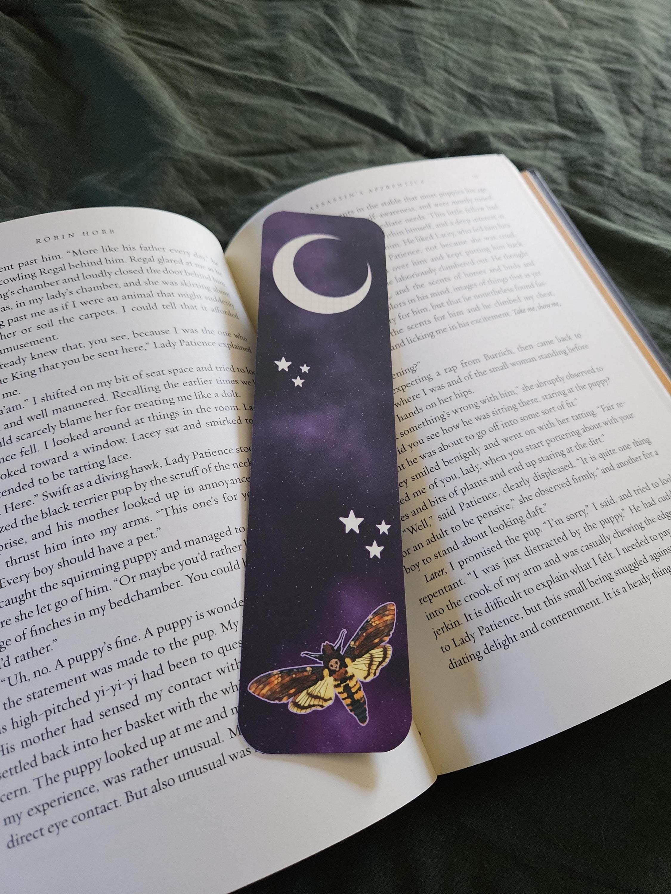 BOOKMARK: Death's Head Hawk Moth and Celestial Moon Acornandcrowstudio