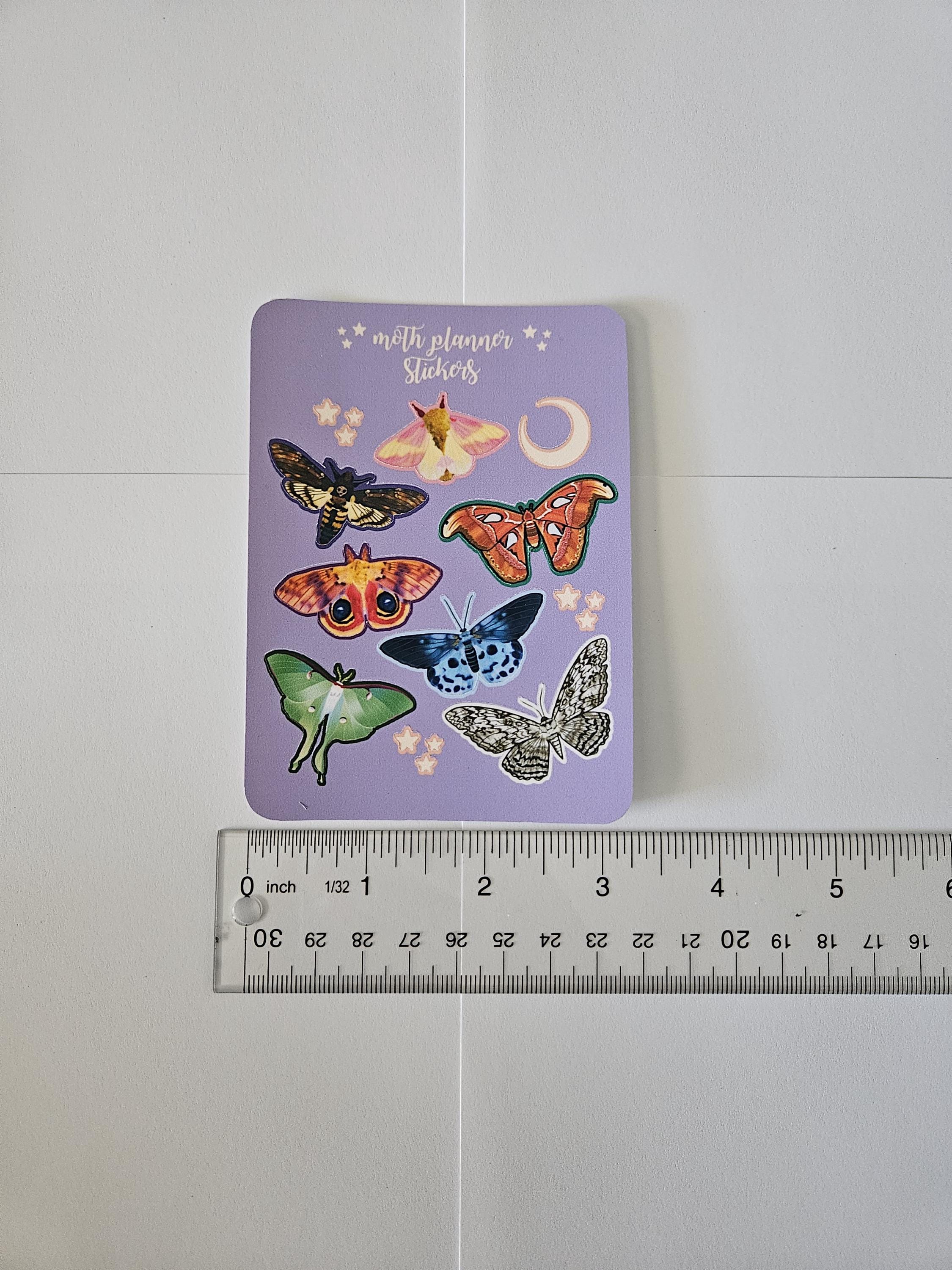PLANNER STICKER SHEET : Moths Moon and Stars , Planner Stickers , Paper Planner Stickers , Moth Journal Stickers , Journaling Stickers