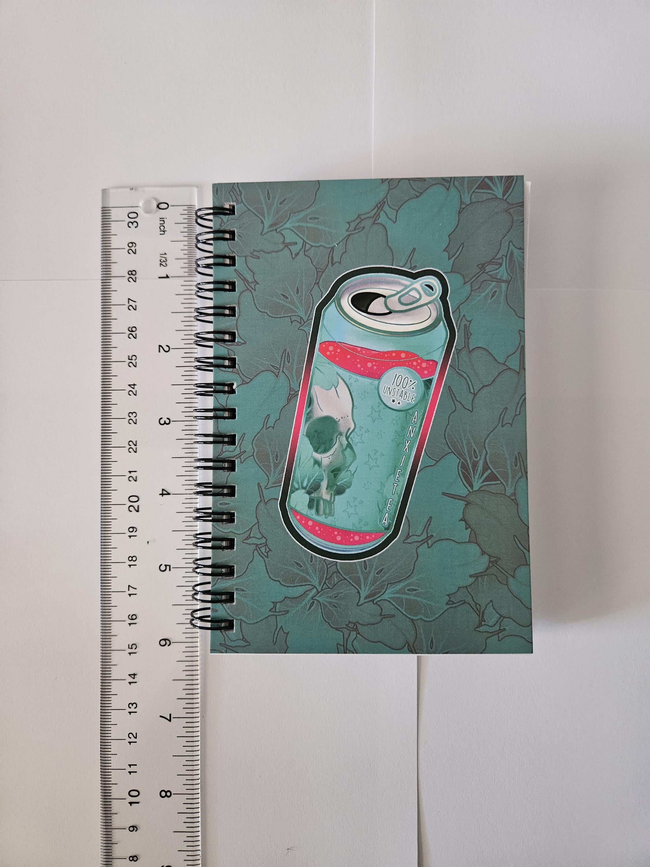 4x6 HANDMADE SPIRAL NOTEBOOK: AnxieTEA Teal 'Tea' Can Acornandcrowstudio