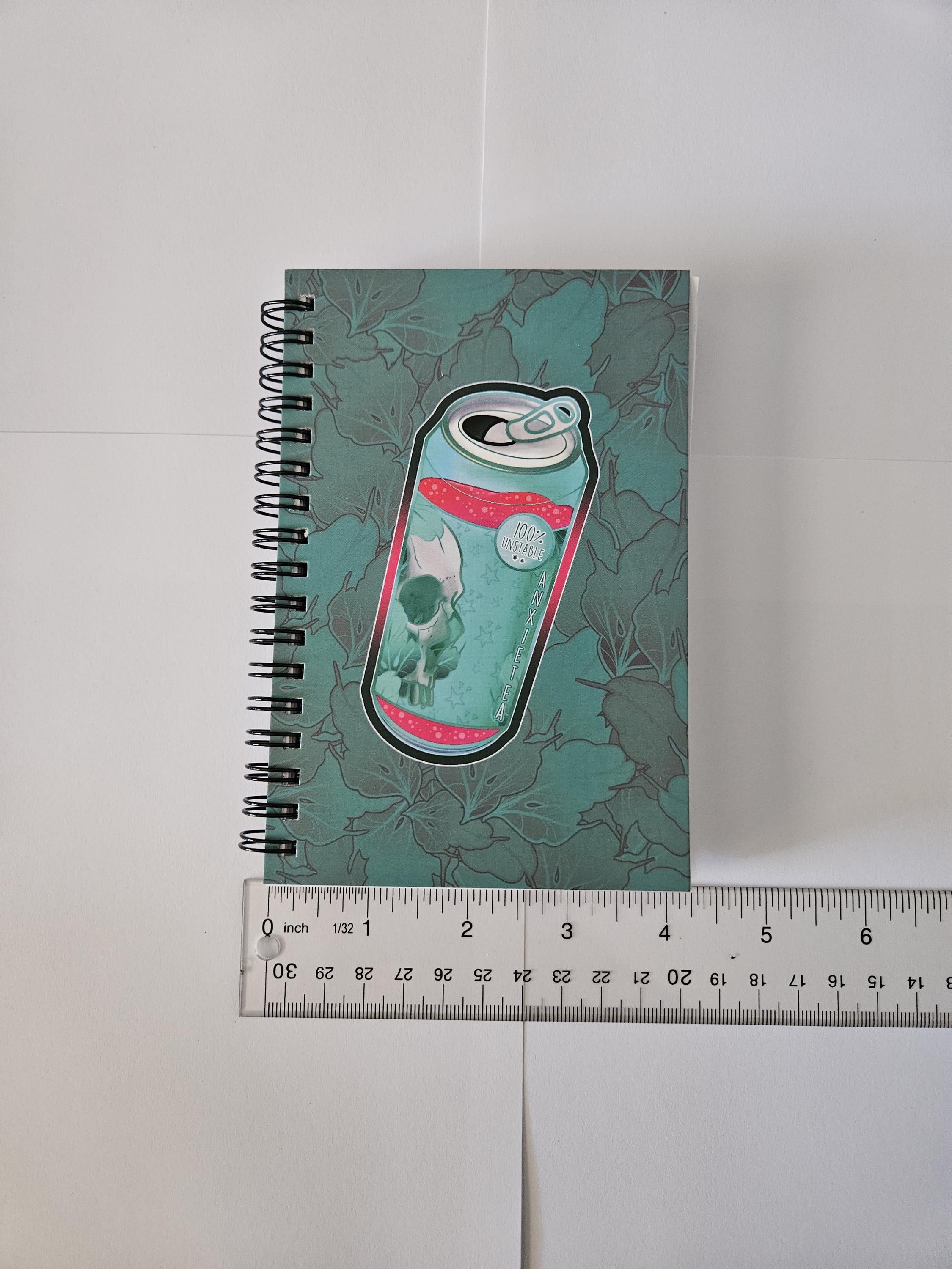 4x6 HANDMADE SPIRAL NOTEBOOK: AnxieTEA Teal 'Tea' Can Acornandcrowstudio