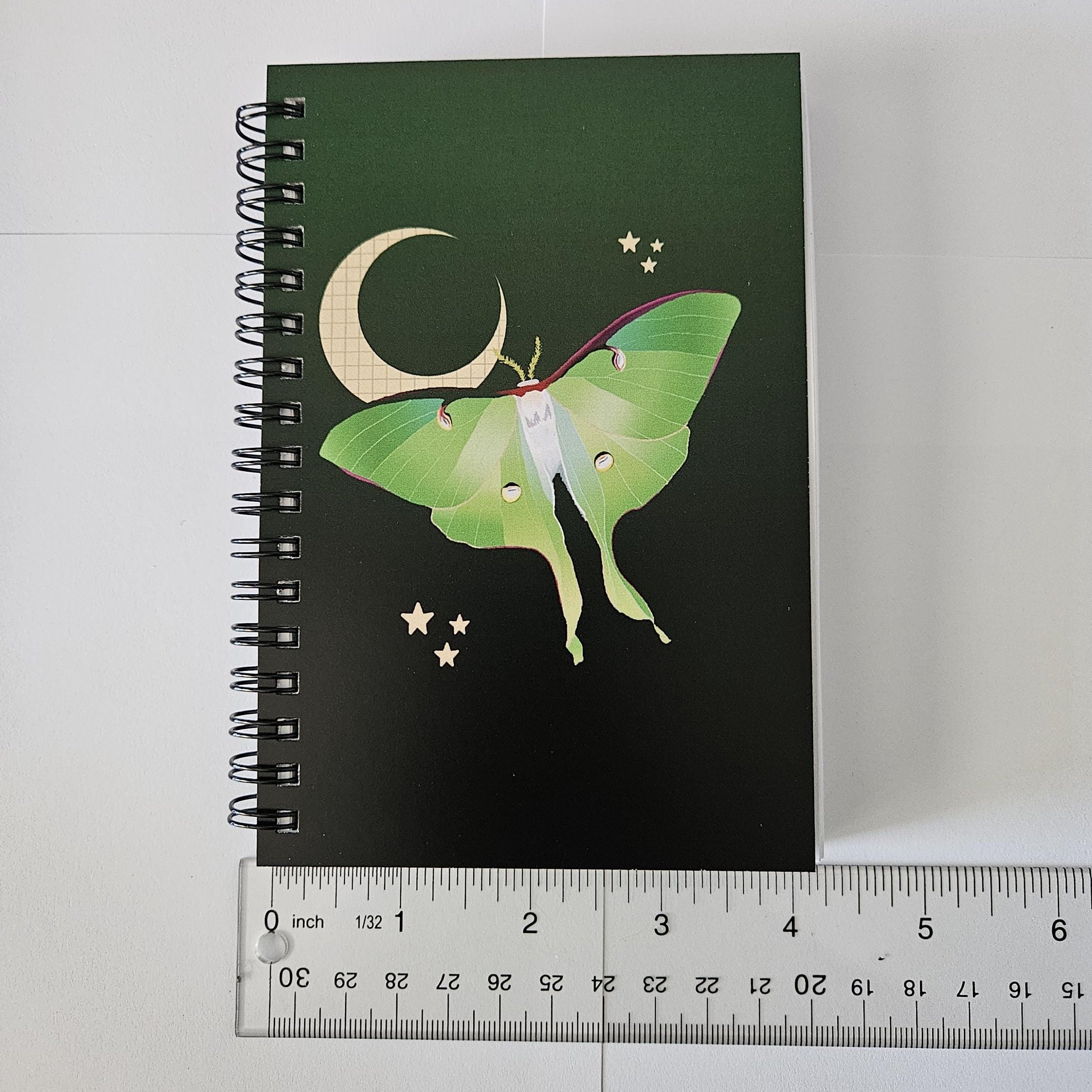 4x6 HANDMADE SPIRAL NOTEBOOK: Luna Moth and Moon Acornandcrowstudio