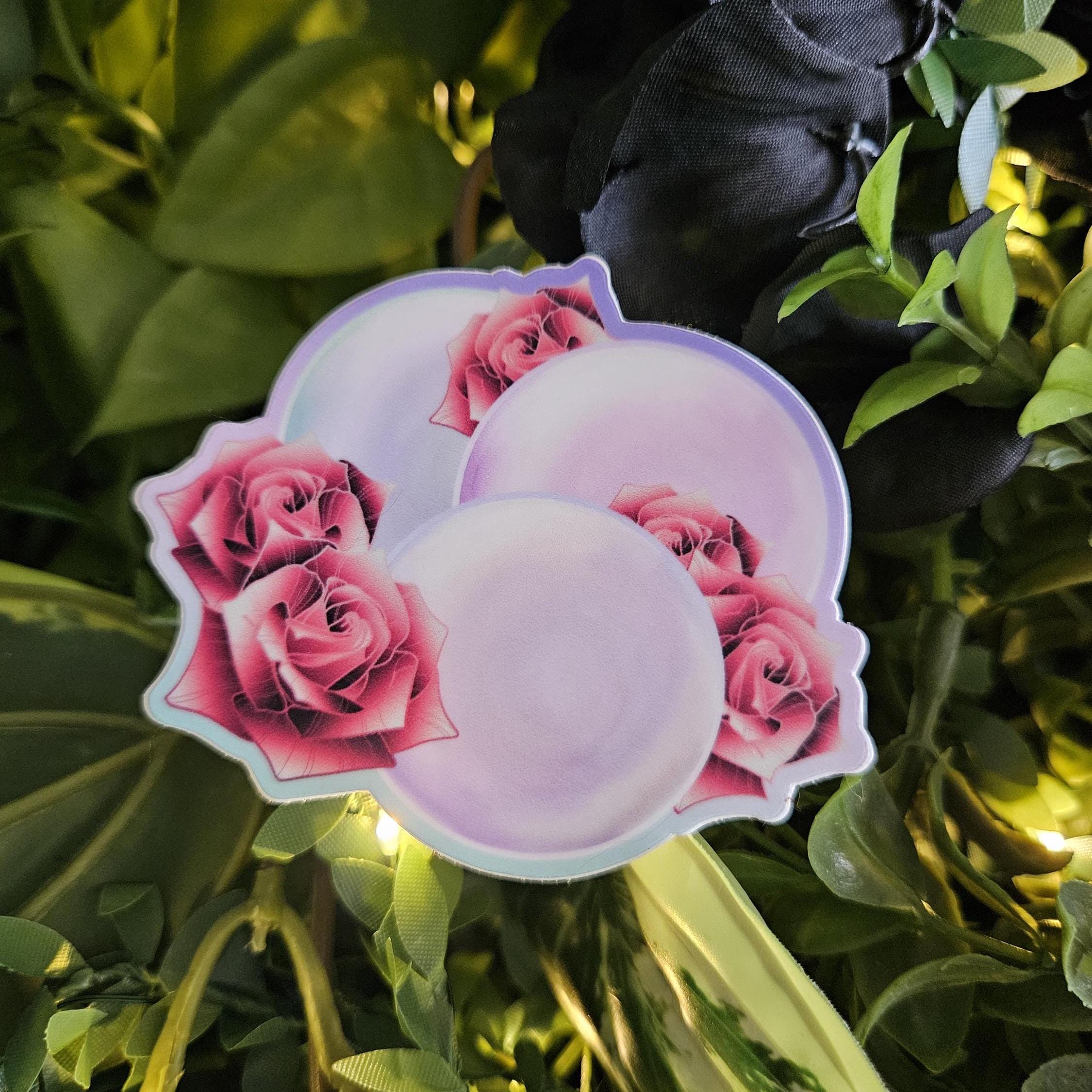 MATTE STICKER: June Pearl Crystal with Roses , Pastel Pearl Crystal Sticker , Pearl Crystal Sticker , Crystal and Roses , Floral Crystal