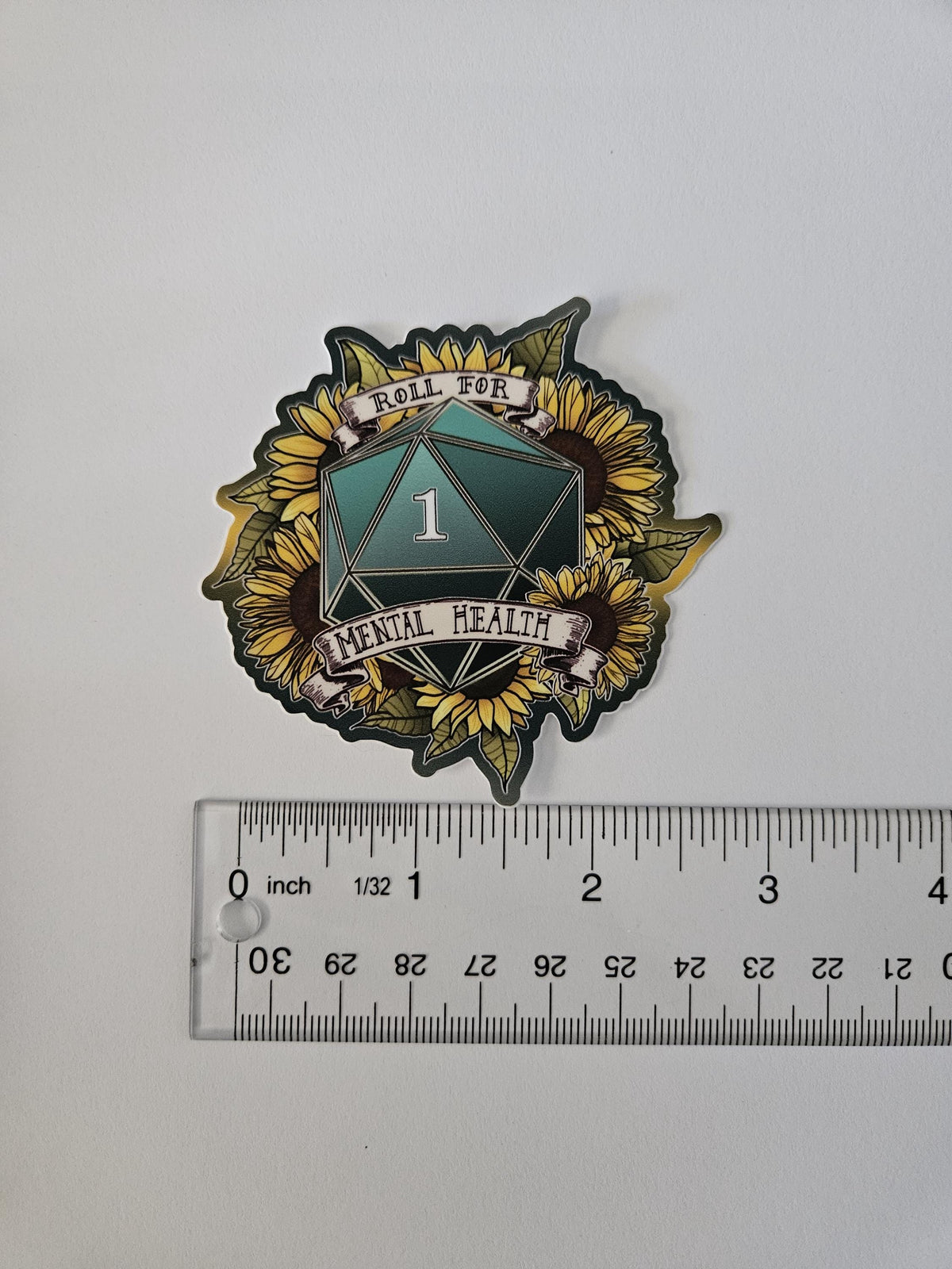 MATTE STICKER: D20 Roll for Mental Health Natural One , Floral D20 Sticker , Floral D20 Stickers, D20 Sticker , D20 Natural One Sticker