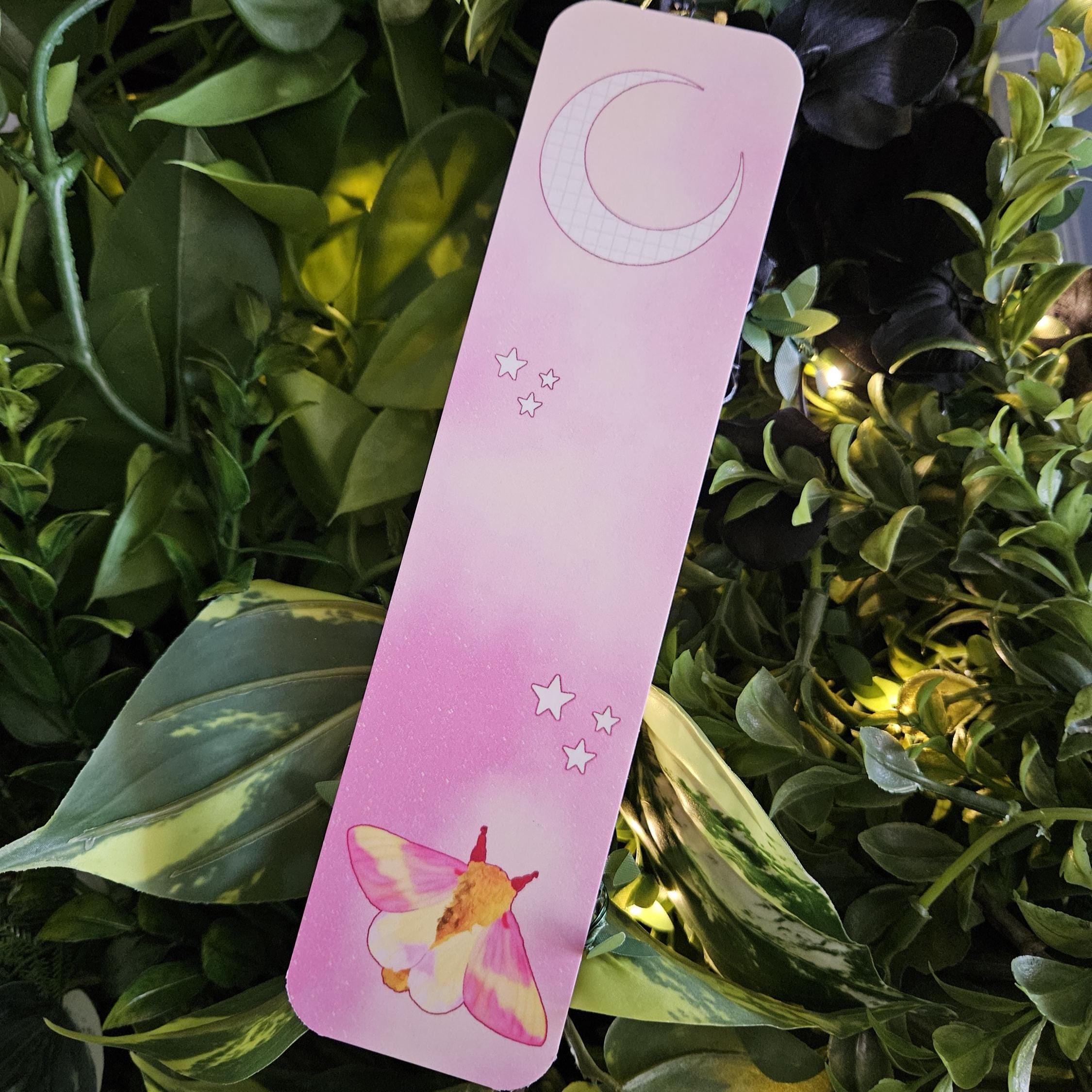 BOOKMARK: Rosy Maple Moth and Celestial Moon Acornandcrowstudio