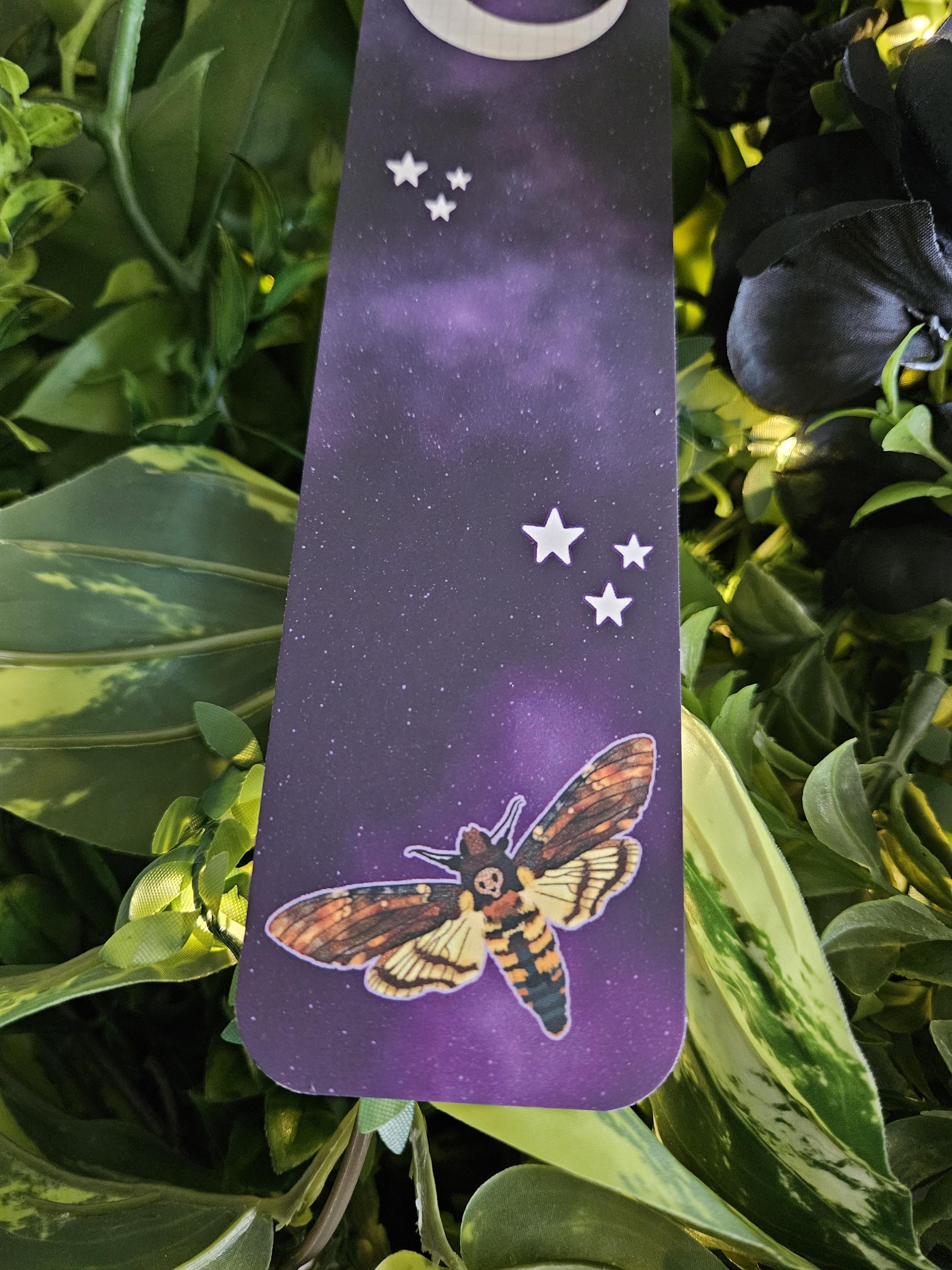 BOOKMARK: Death's Head Hawk Moth and Celestial Moon Acornandcrowstudio
