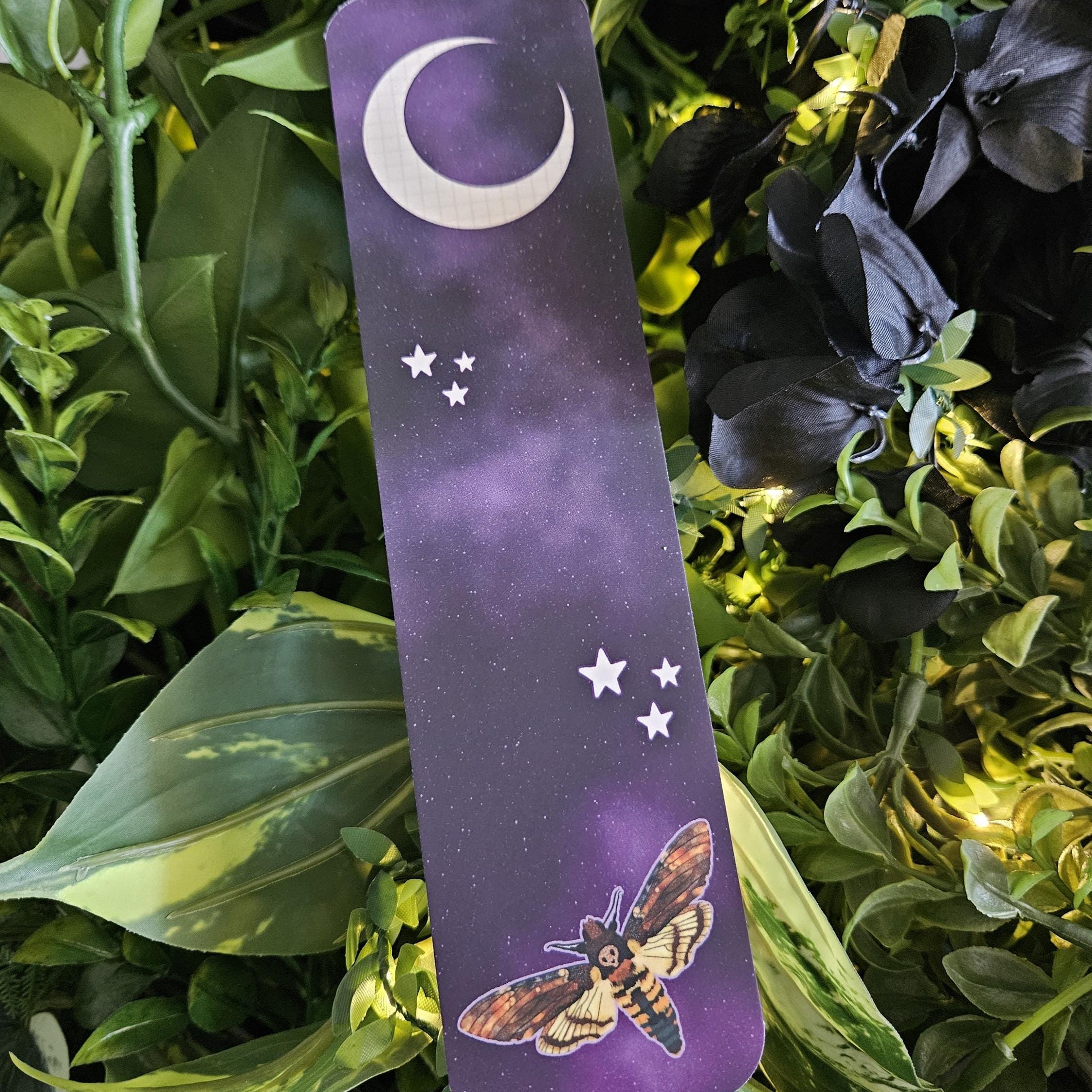 BOOKMARK: Death's Head Hawk Moth and Celestial Moon Acornandcrowstudio