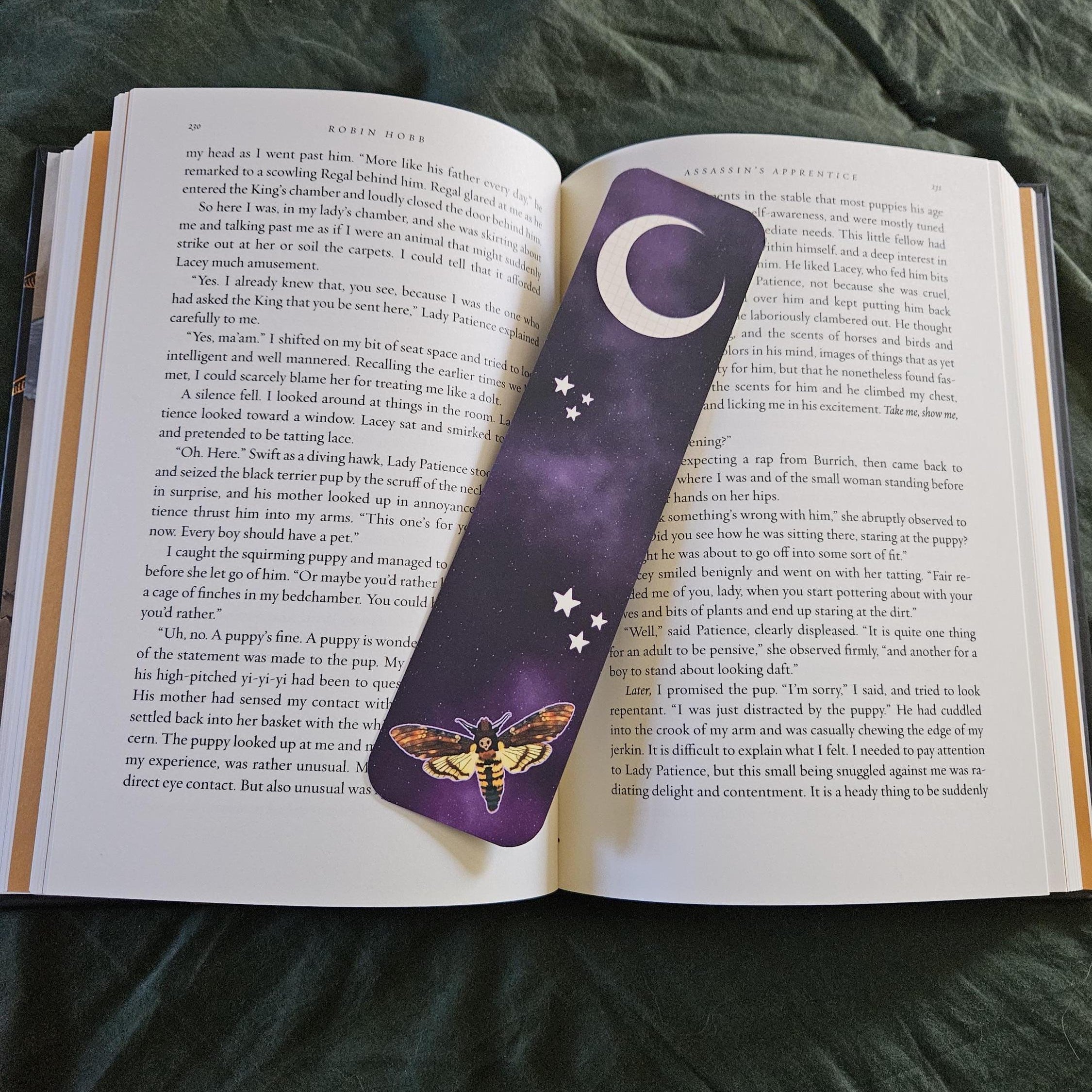 BOOKMARK: Death's Head Hawk Moth and Celestial Moon Acornandcrowstudio