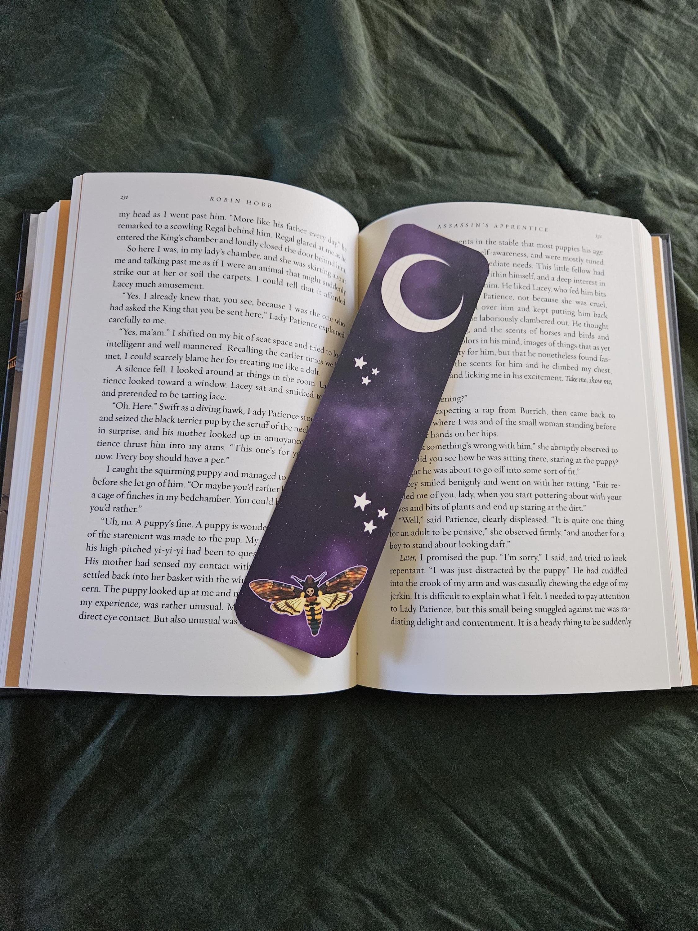 BOOKMARK: Death's Head Hawk Moth and Celestial Moon Acornandcrowstudio