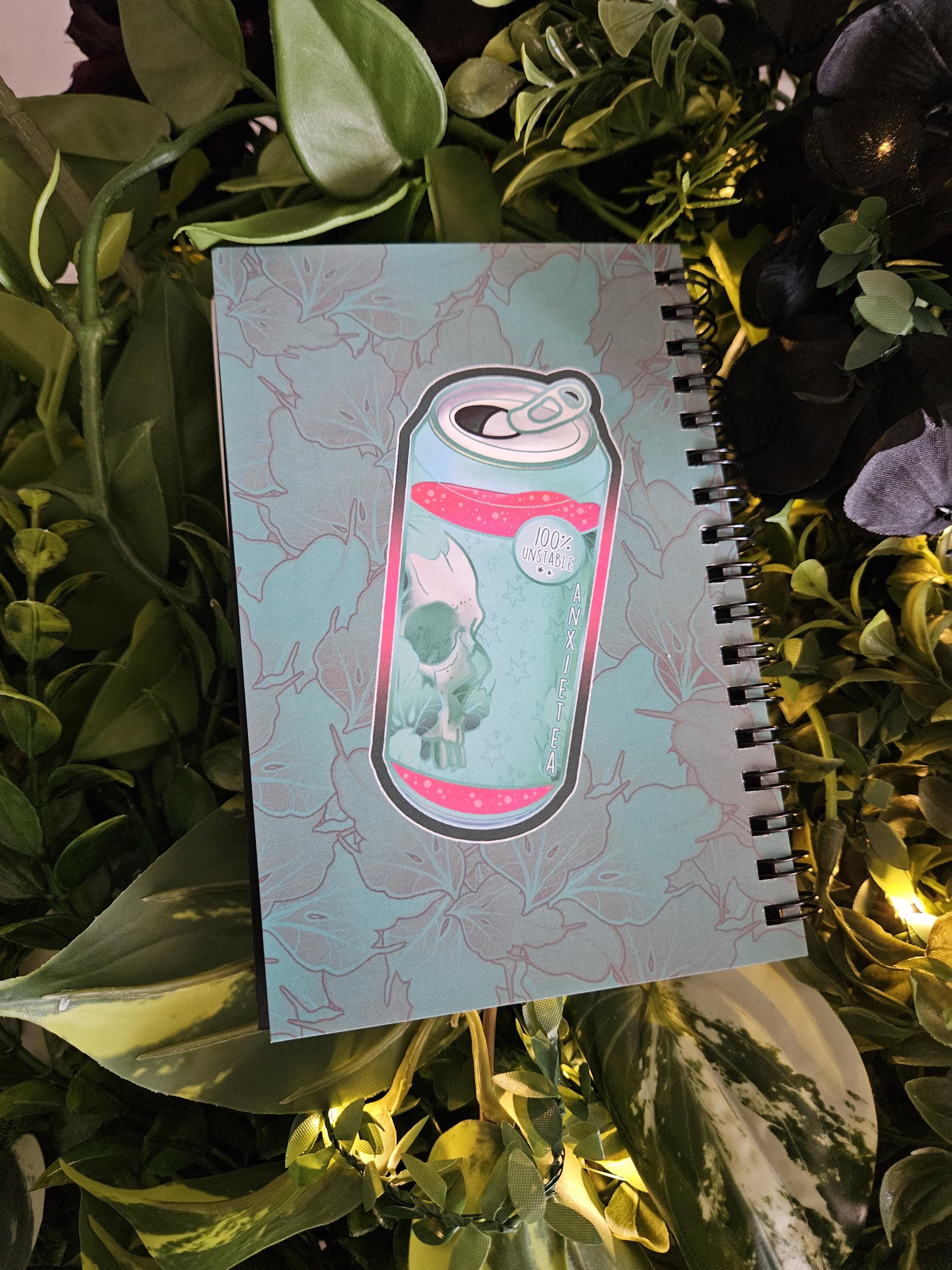 4x6 HANDMADE SPIRAL NOTEBOOK: AnxieTEA Teal 'Tea' Can Acornandcrowstudio