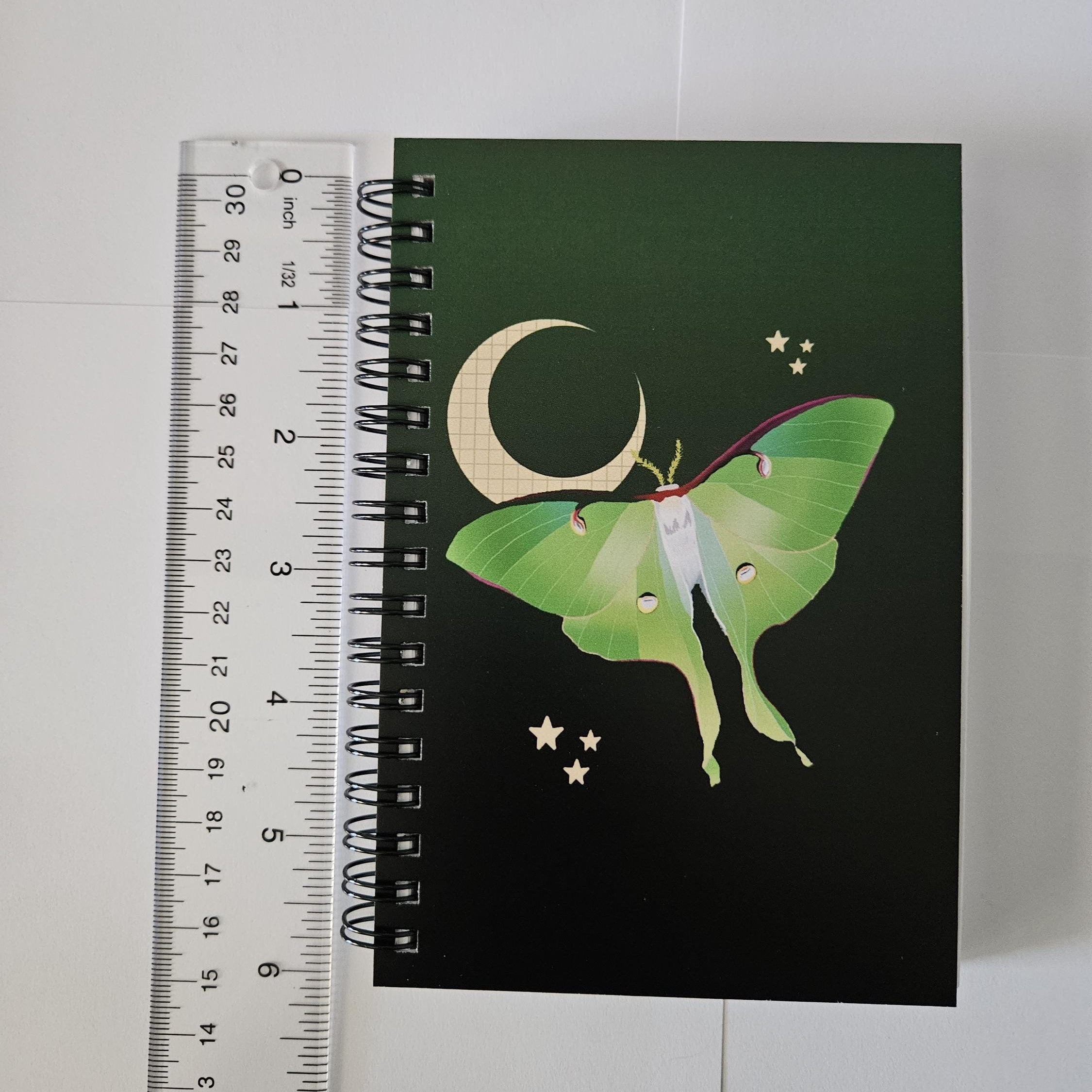 4x6 HANDMADE SPIRAL NOTEBOOK: Luna Moth and Moon Acornandcrowstudio
