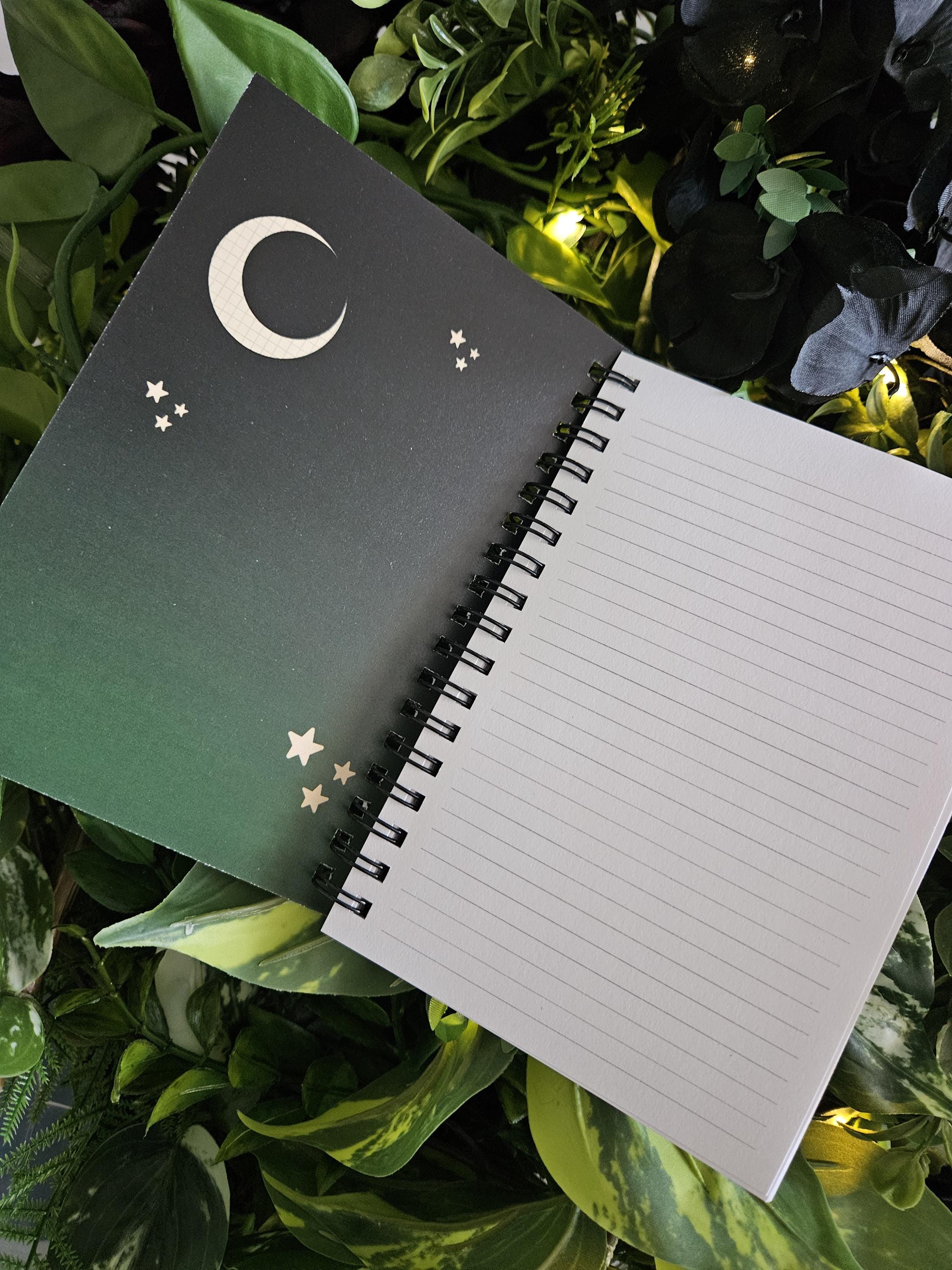4x6 HANDMADE SPIRAL NOTEBOOK: Luna Moth and Moon Acornandcrowstudio
